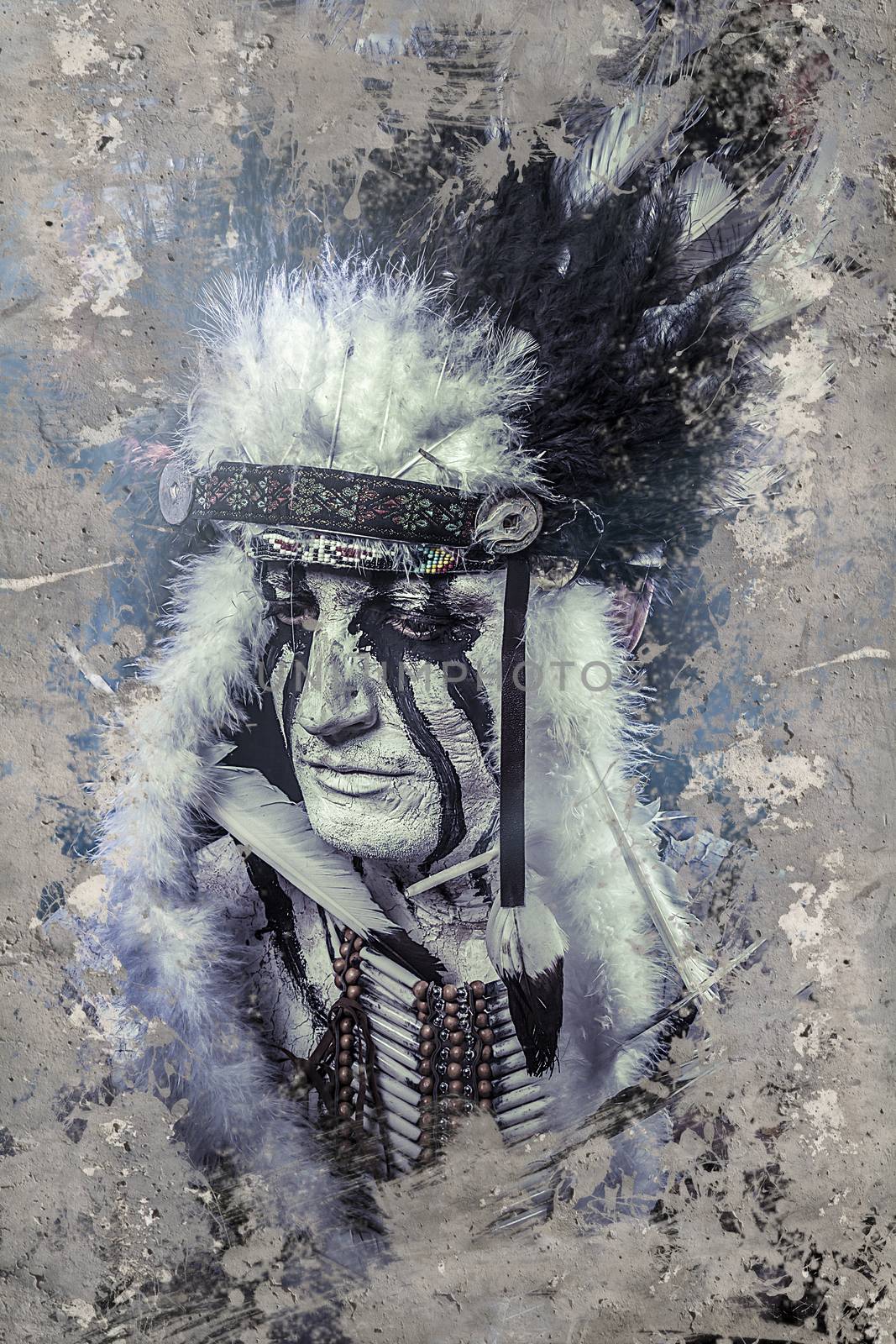 Fineart, American Indian warrior, chief of the tribe. man with f by FernandoCortes