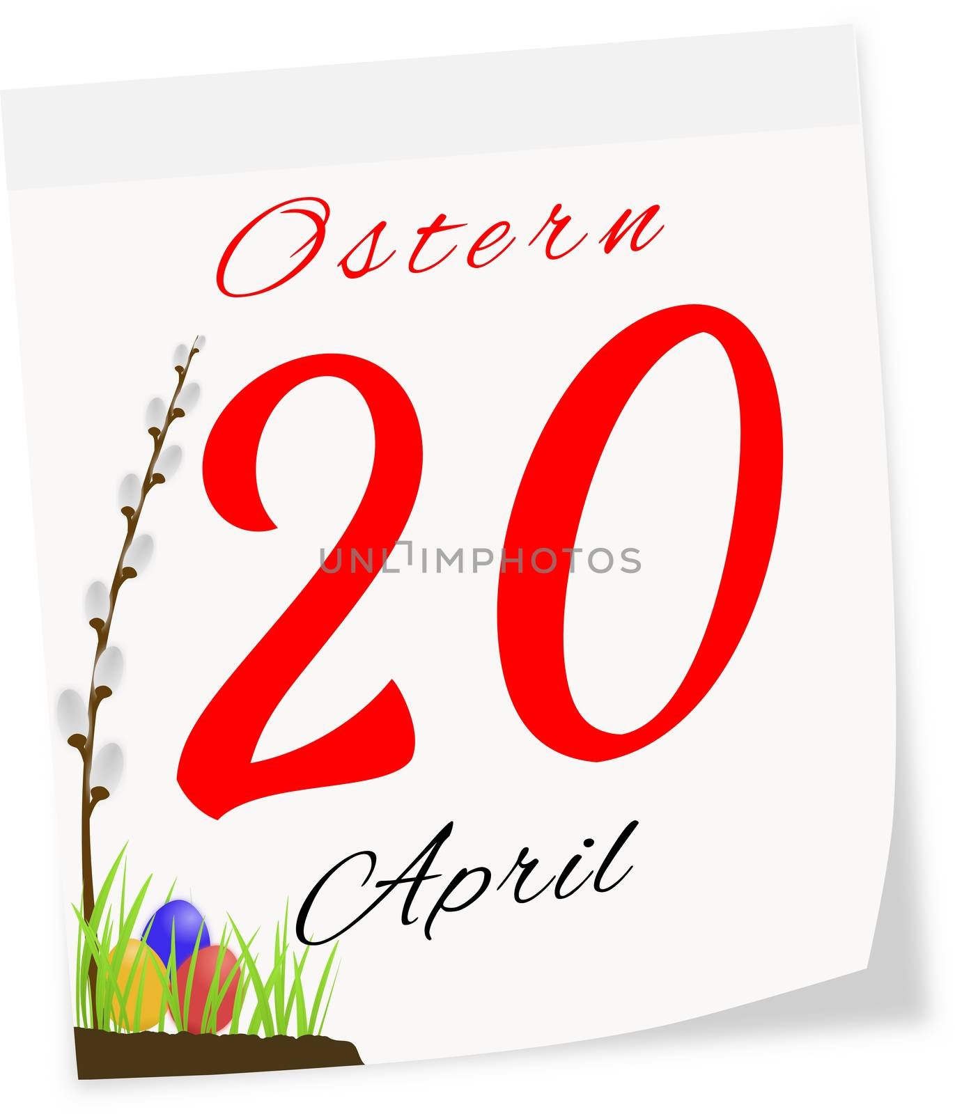 Calendar page with date of Easter-20.04.2014 isolated on a white background