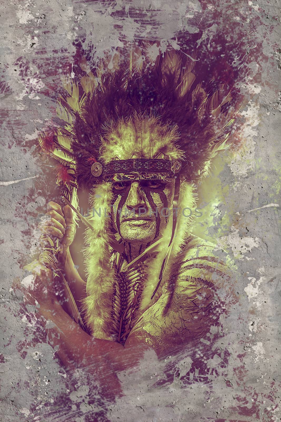 Fineart background, American Indian warrior, chief of the tribe. by FernandoCortes