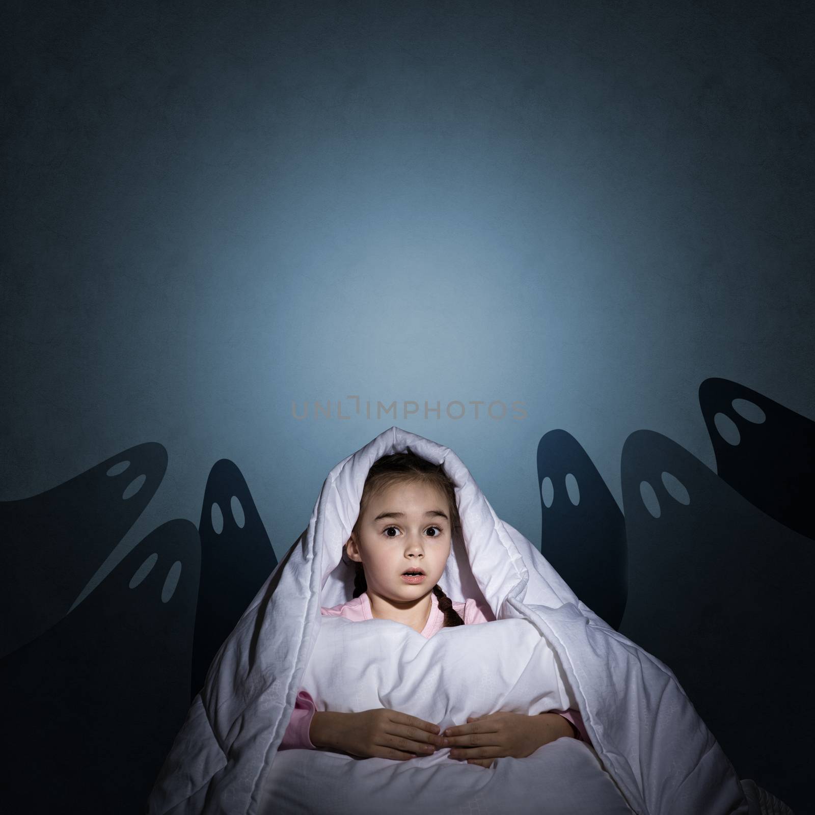 girl under the covers with a flashlight by adam121