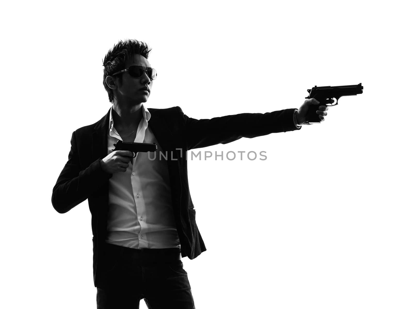 asian gunman killer  portrait shooting silhouette by PIXSTILL