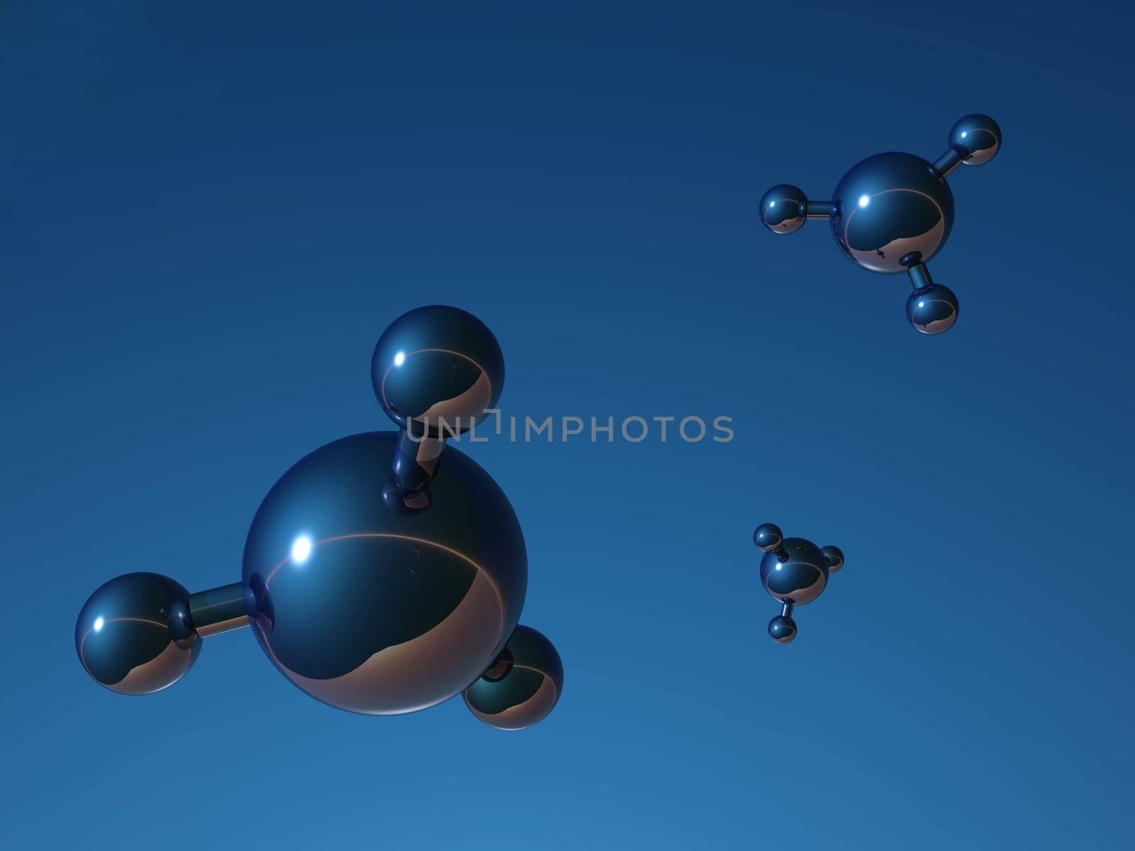 abstract molecule model on blue background - 3d illustration