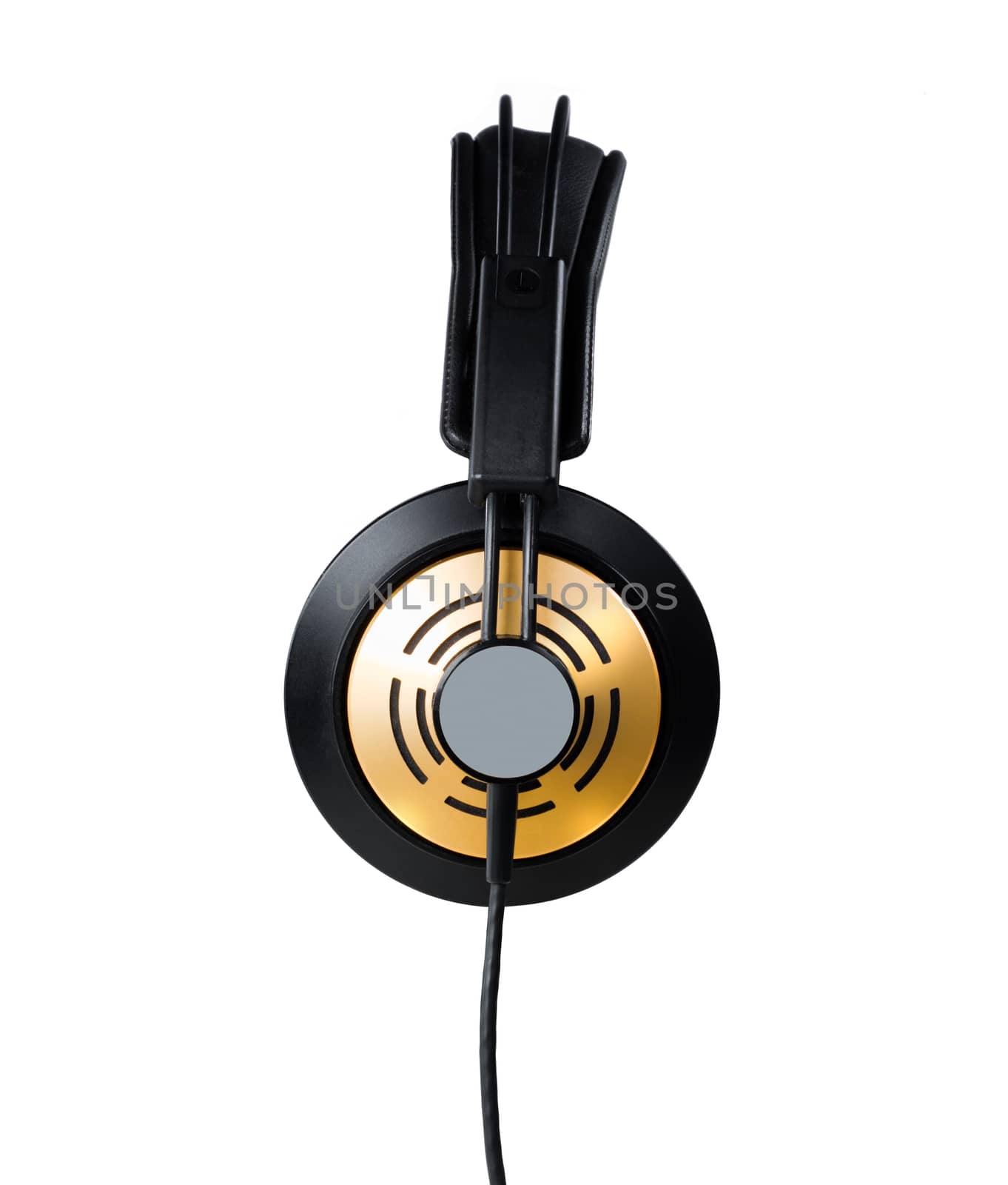 Sideshot of golden headphones.