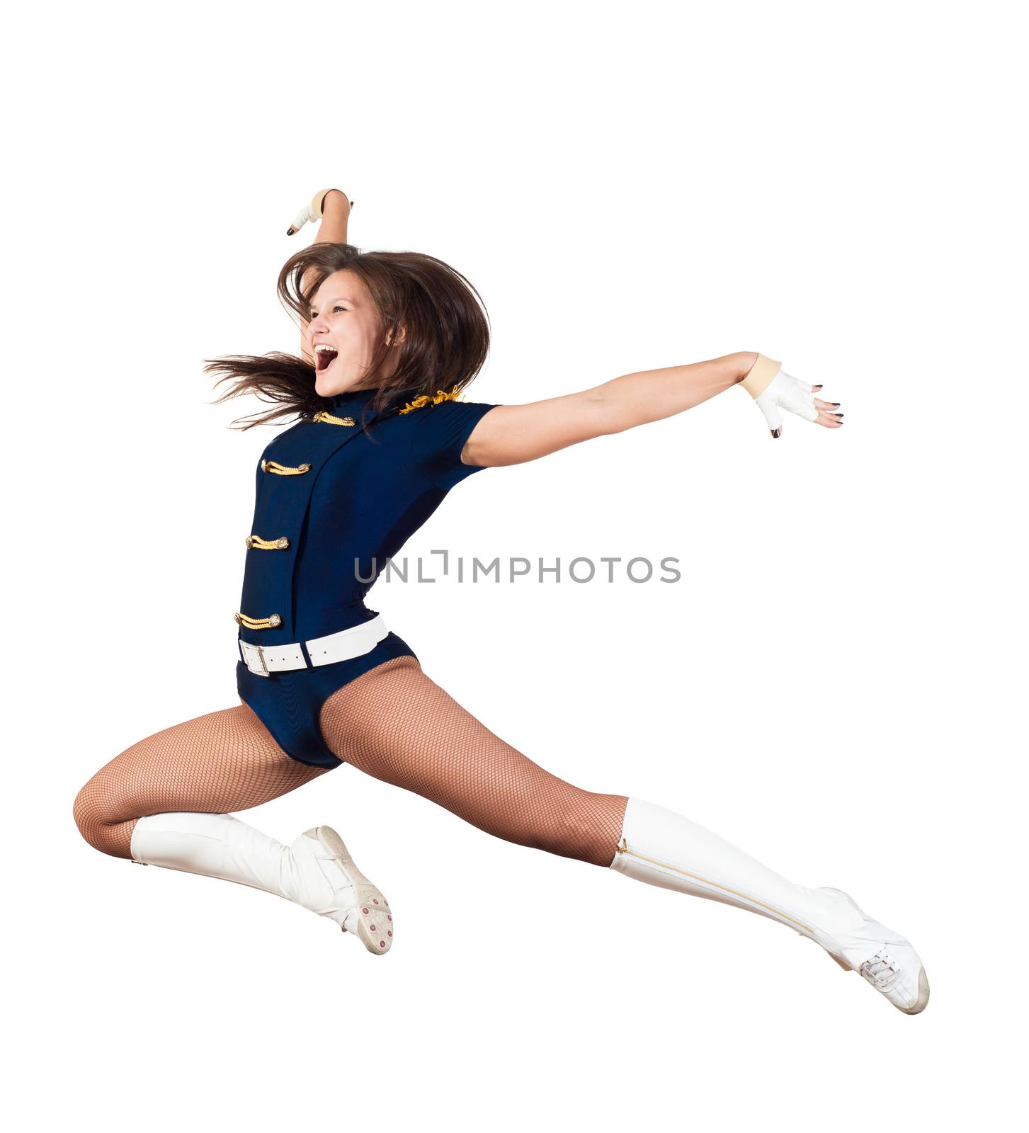 image of a athletic young woman jumping, isolated on white background