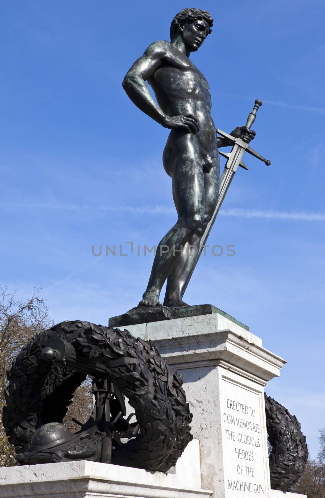 Memorial dedicated to the dead of the Machine Gun Corps in the First World War at Hyde Park Corner , London.