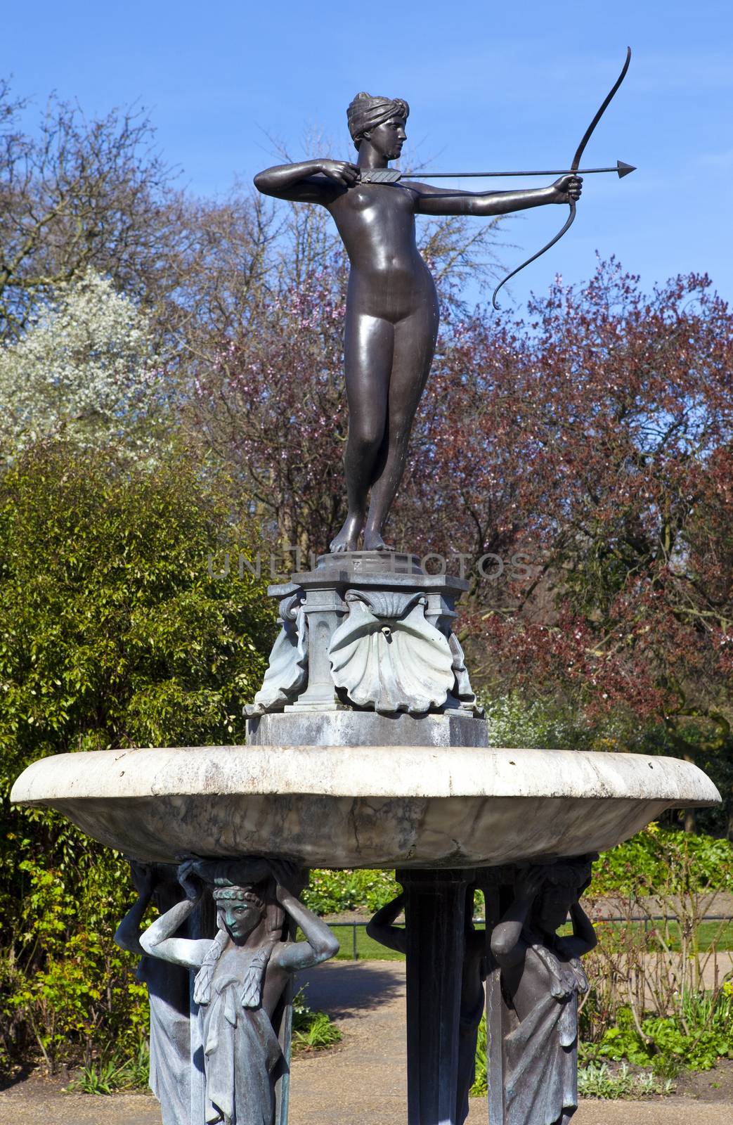 The beautiful sculpture of the Artemis Fountain in Hyde Park, London.