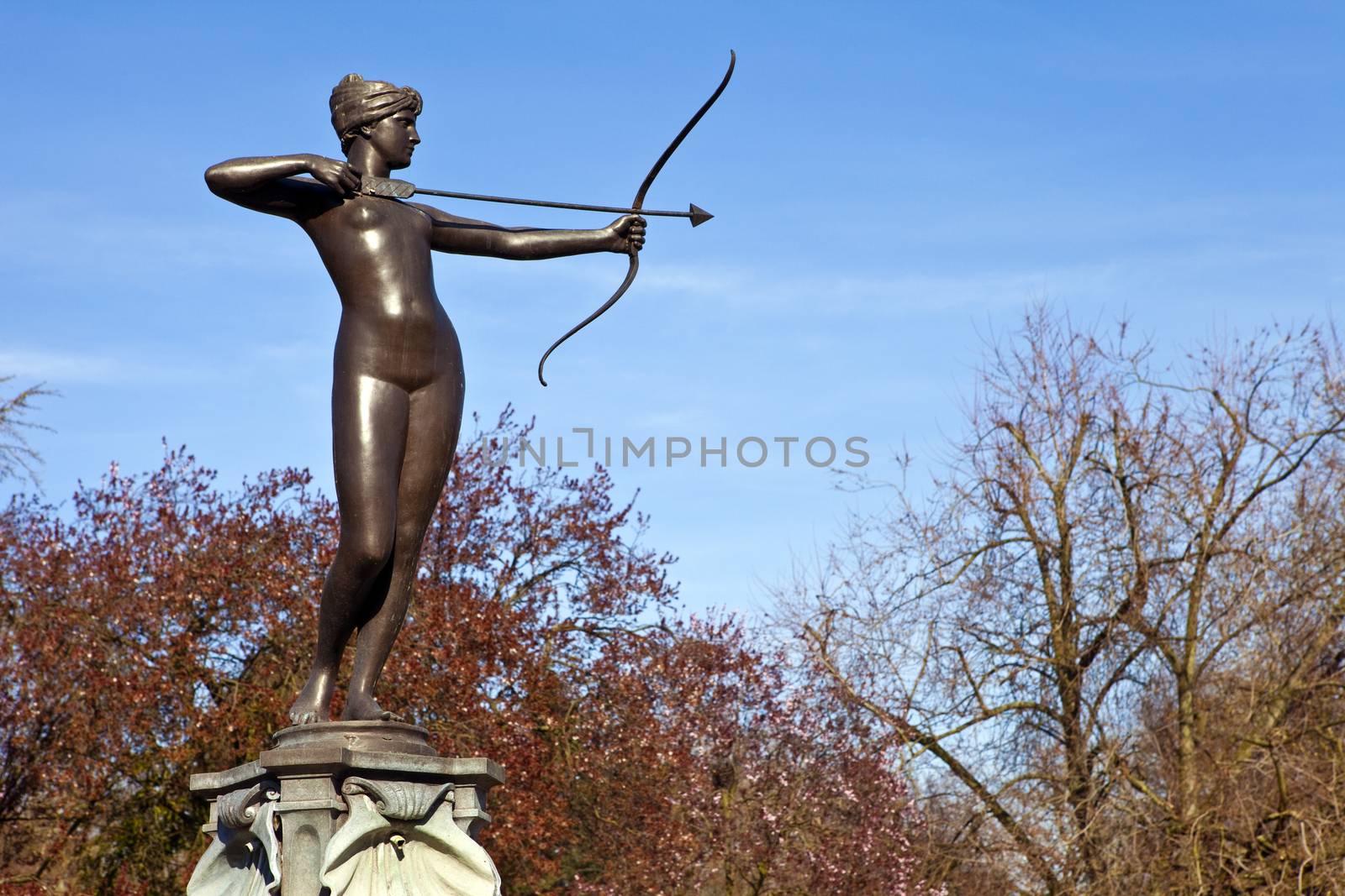 The beautiful sculpture on the Artemis Fountain in Hyde Park, London.