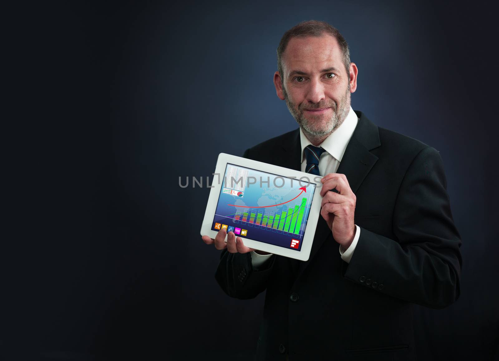 Businessman shows Tablet PC screen by aa-w