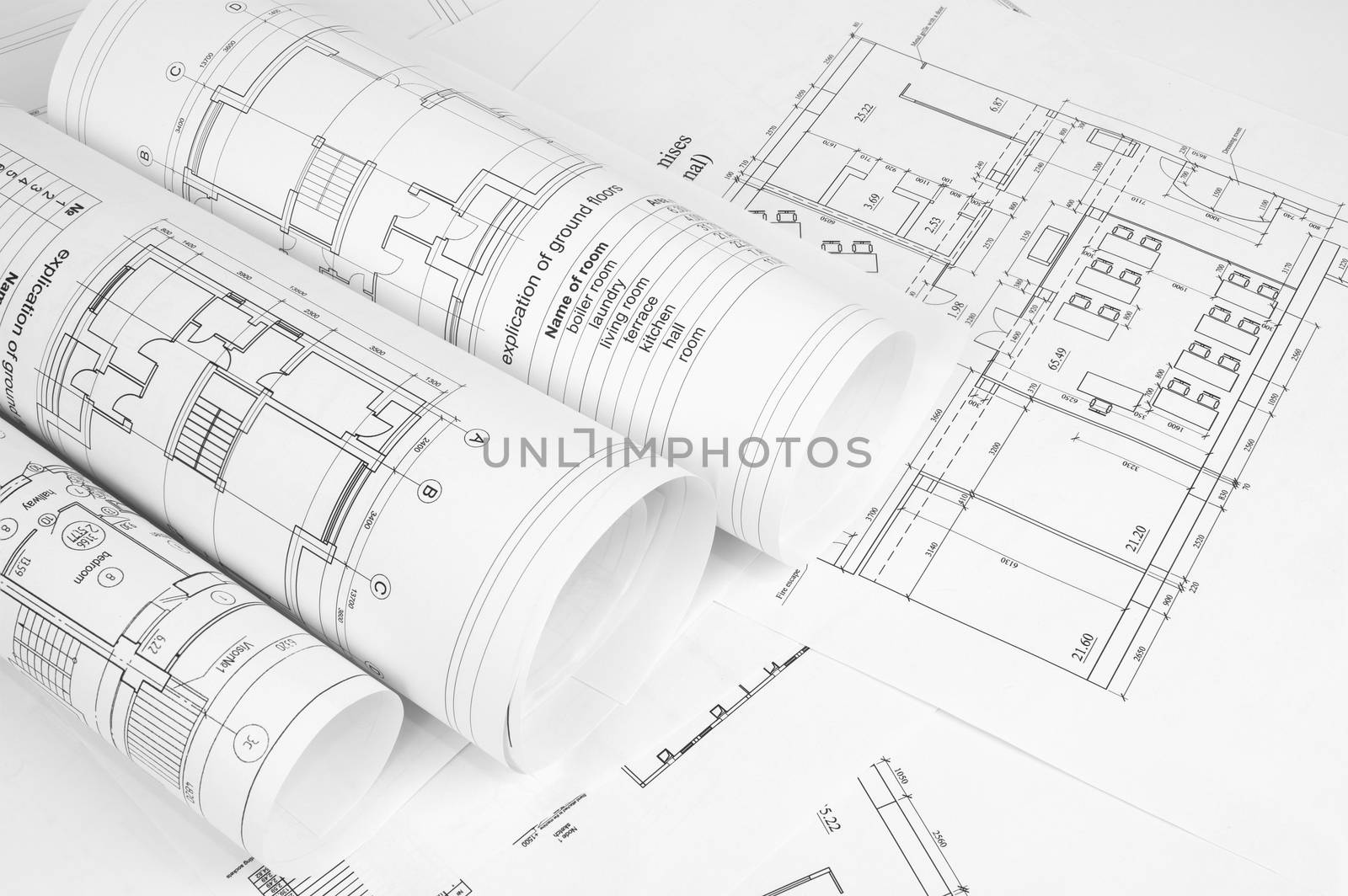 Scrolls of architectural drawings by cherezoff