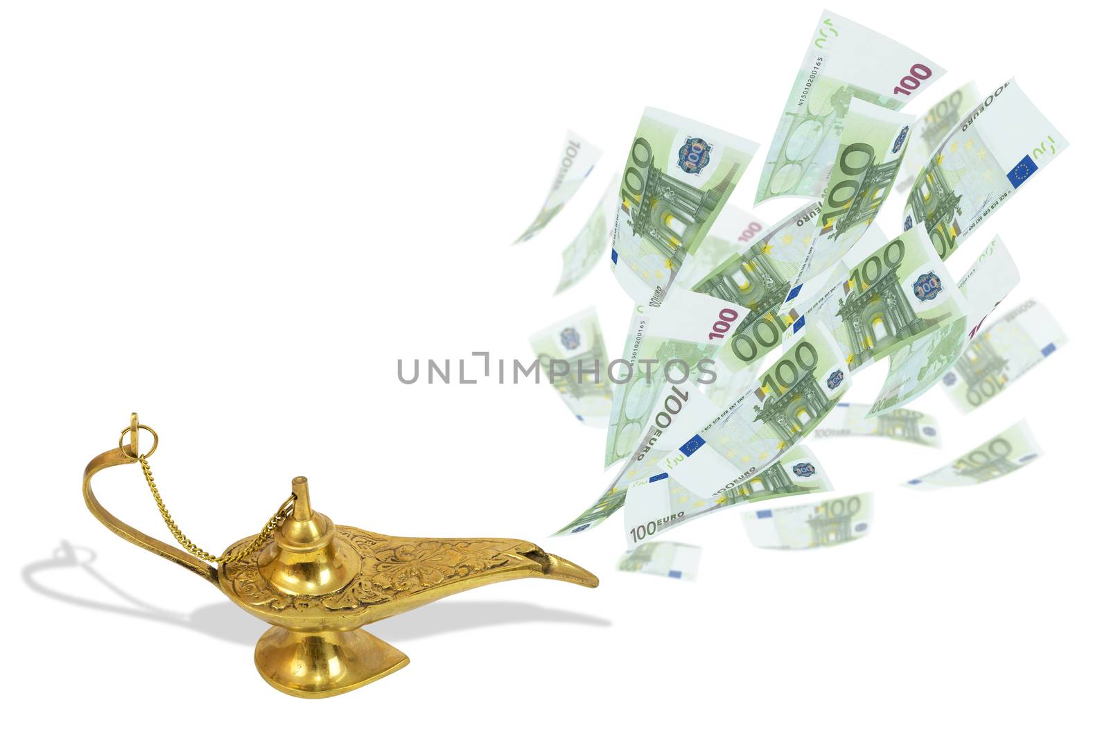 Money fly out of Aladdin's magic lamp by cherezoff