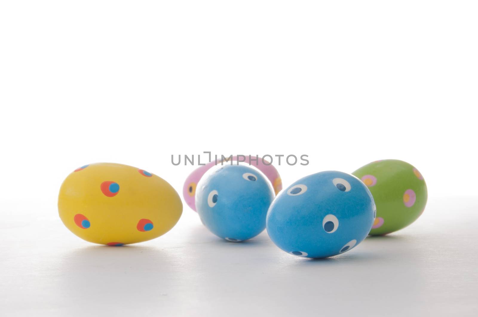 Closeup of paster colored easter eggs 