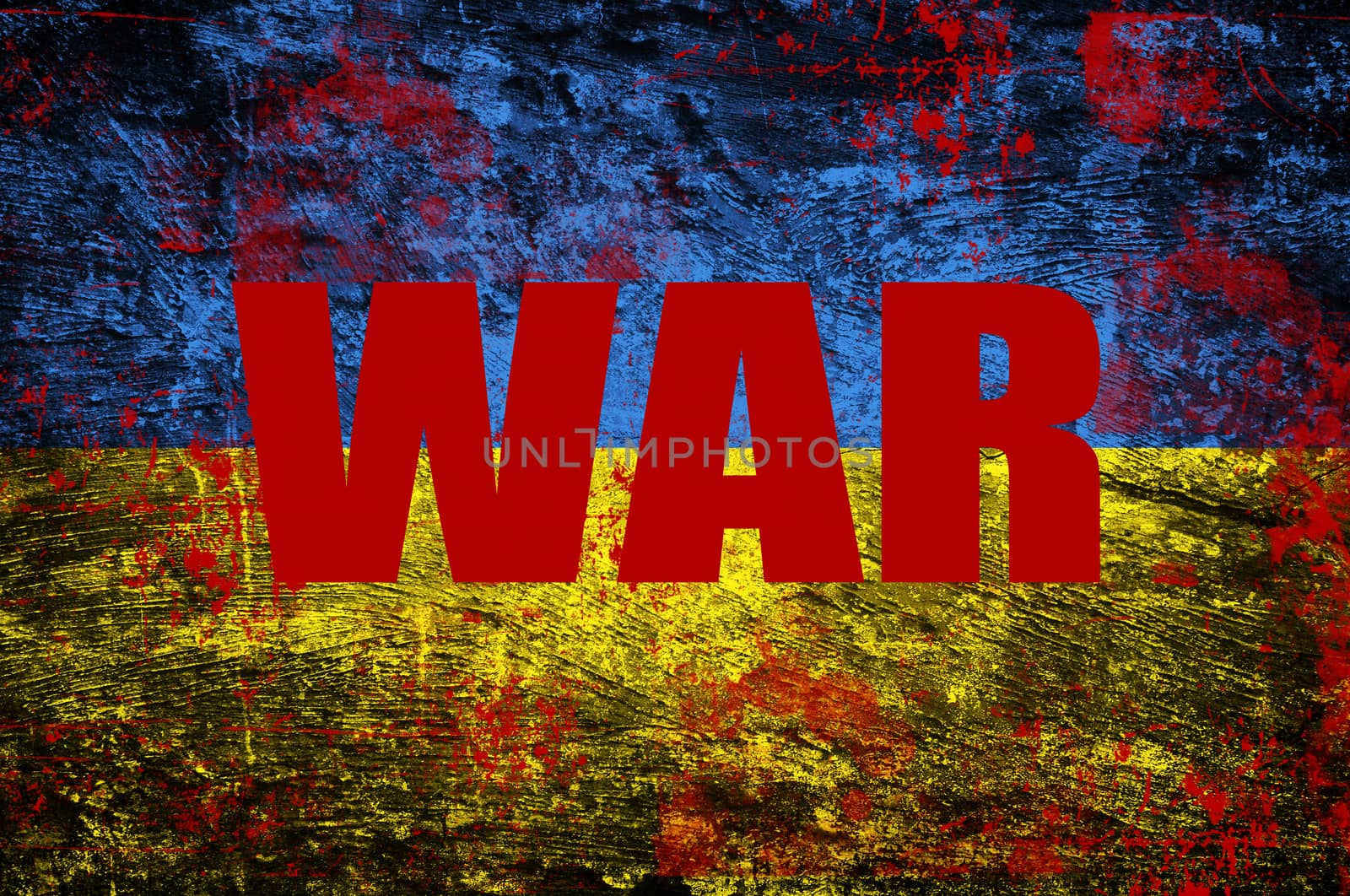 Ukraine flag painted on dark wall with blood