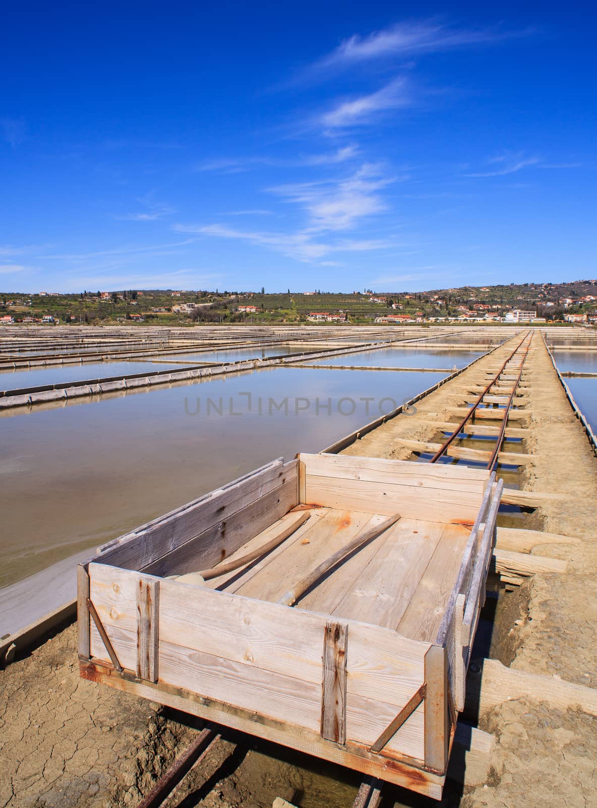 View of Salt evaporation ponds in Secovlje, Slovenia