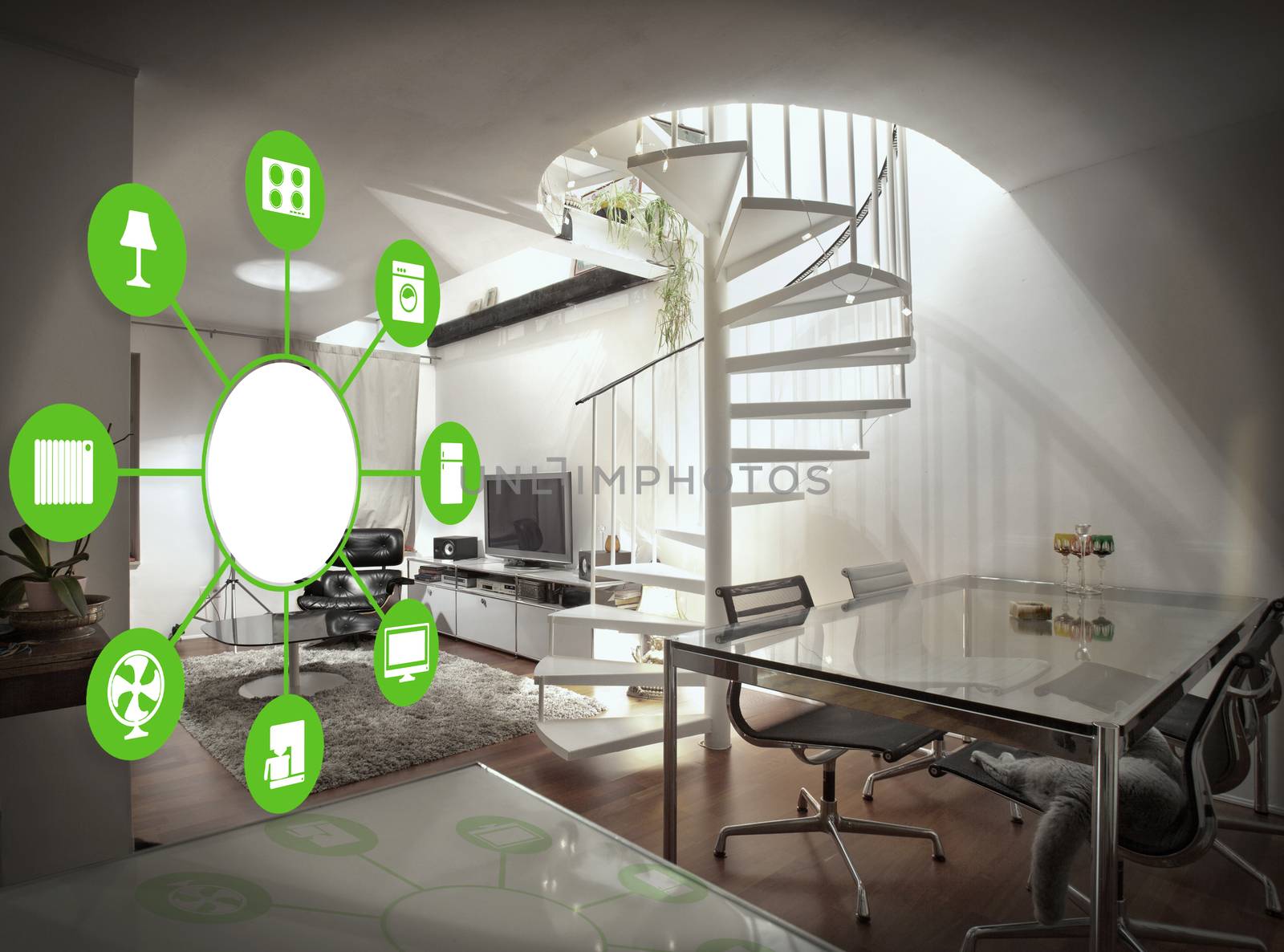 smart house device illustration with app icons