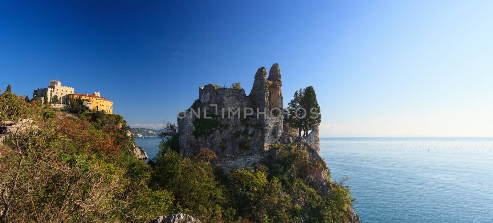 View of old and new castle in Duino, Italy