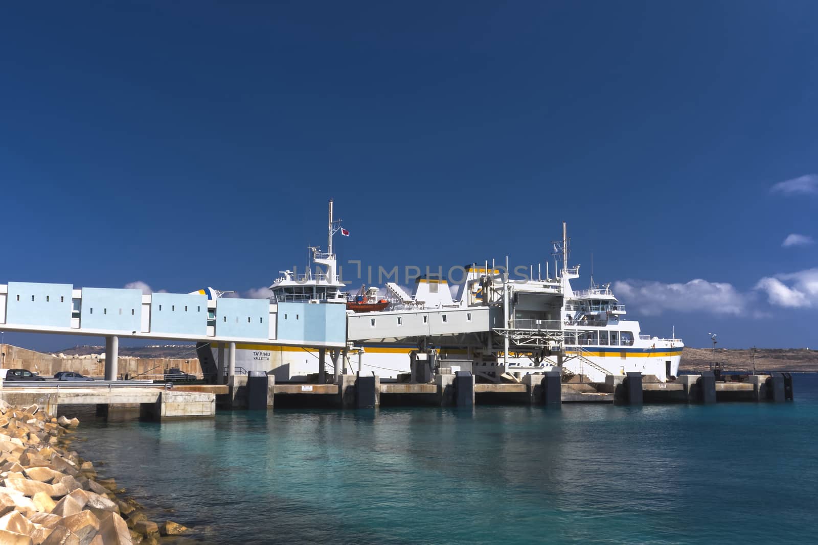Infrastructure of the car and passenger ferry terminal in the small port in the north-western part of the country - Cirkewwa, Malta.