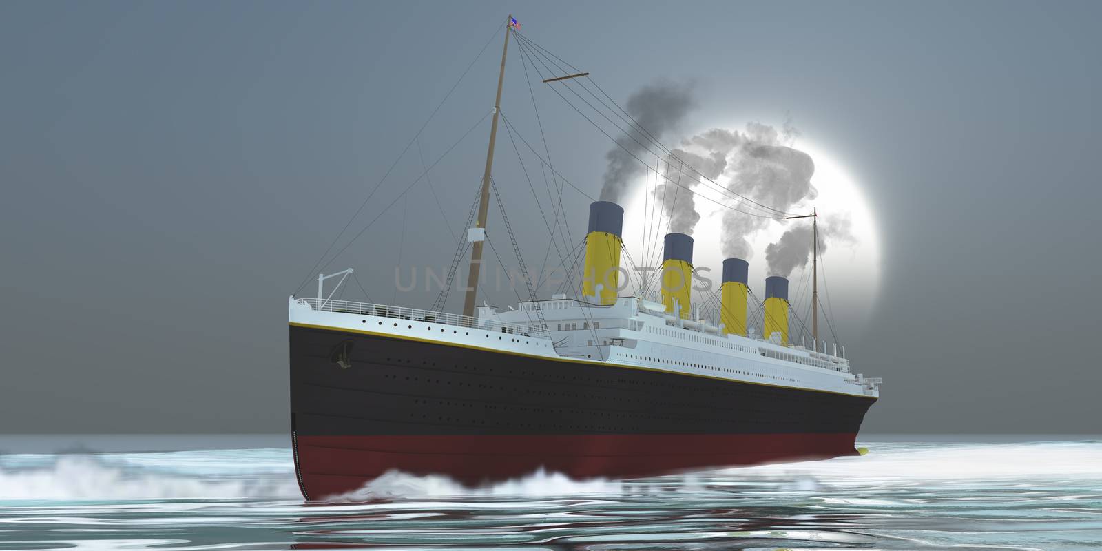 An large ocean liner ship carries its passengers to a disaster filled evening.