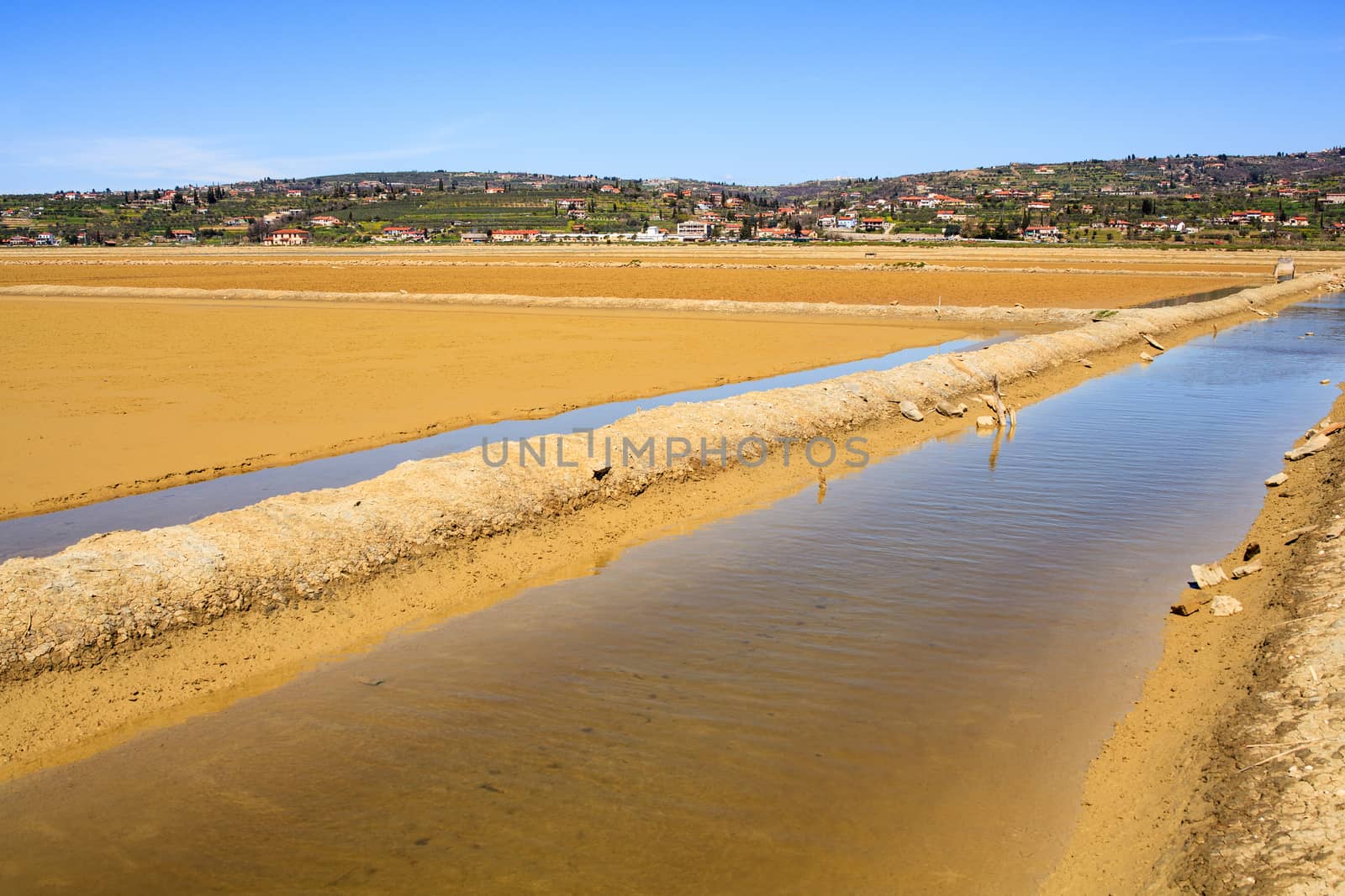 View of Salt evaporation ponds in Secovlje, Slovenia
