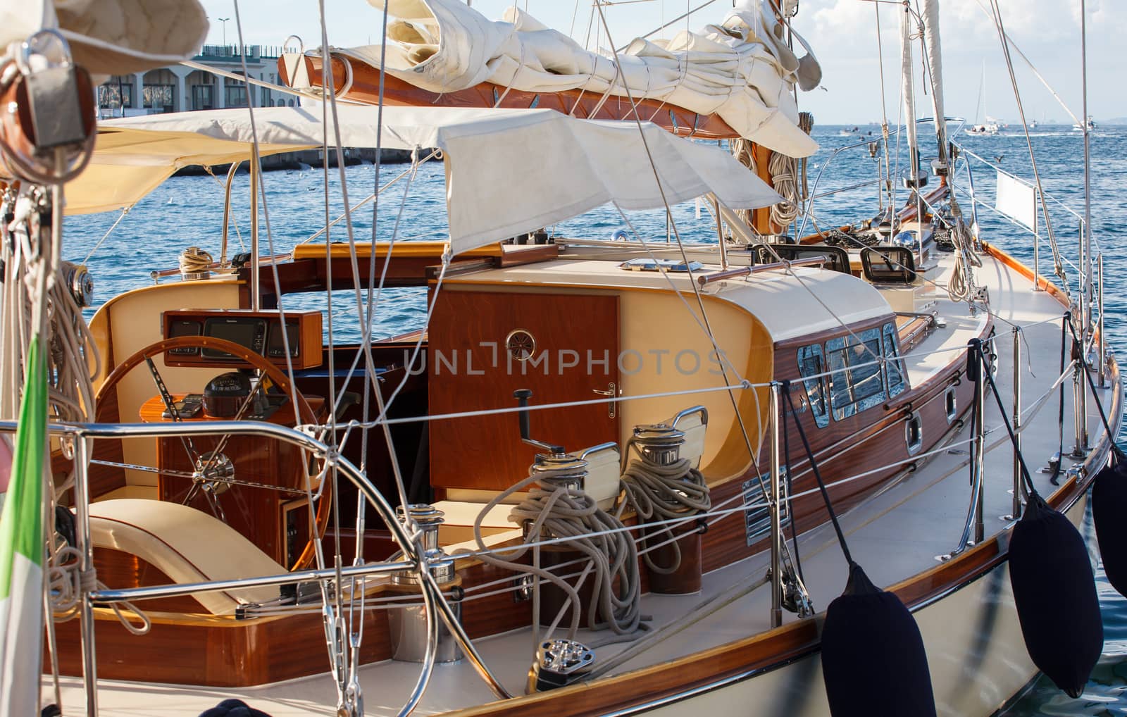 View of sailboat parked in the pier in Trieste