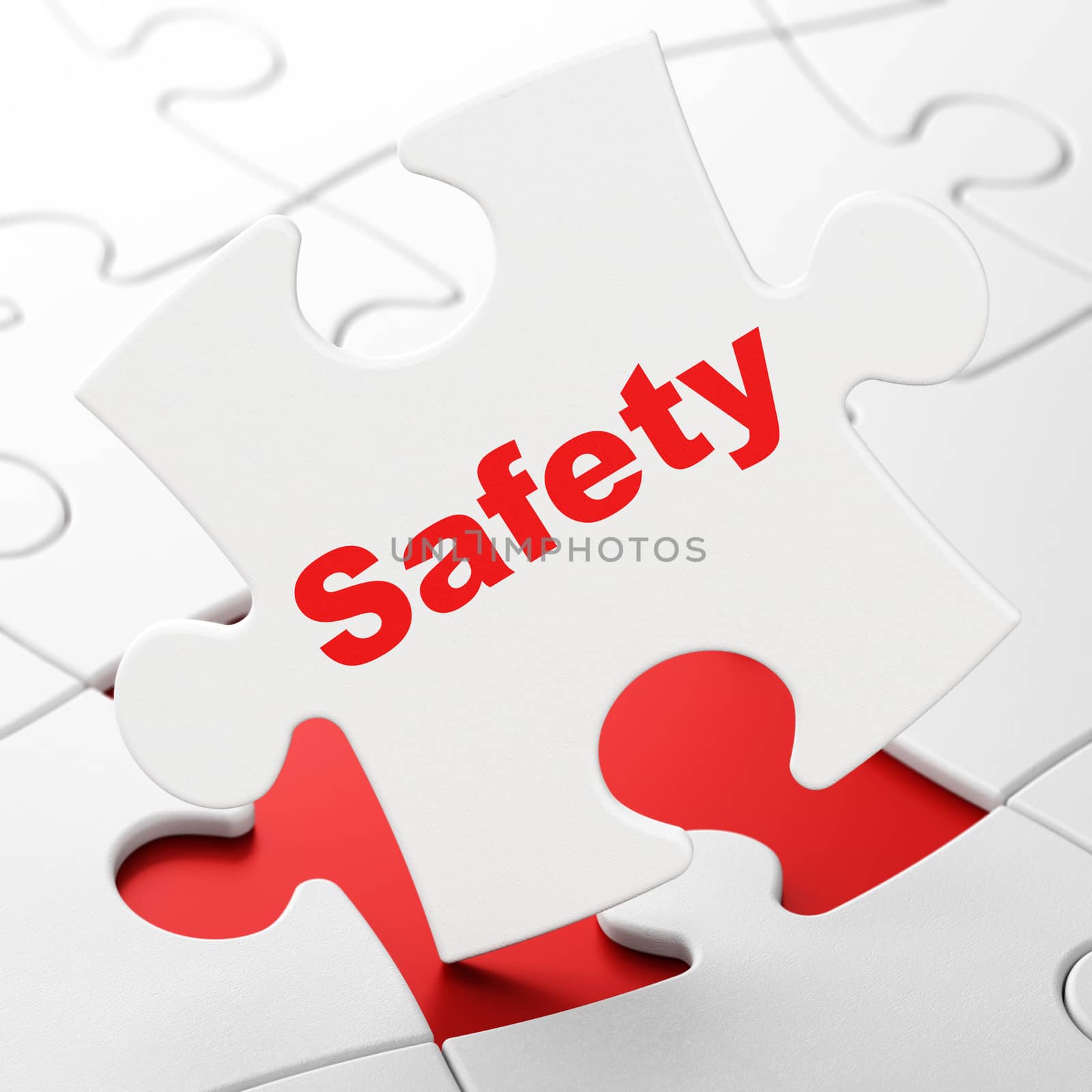 Security concept: Safety on White puzzle pieces background, 3d render