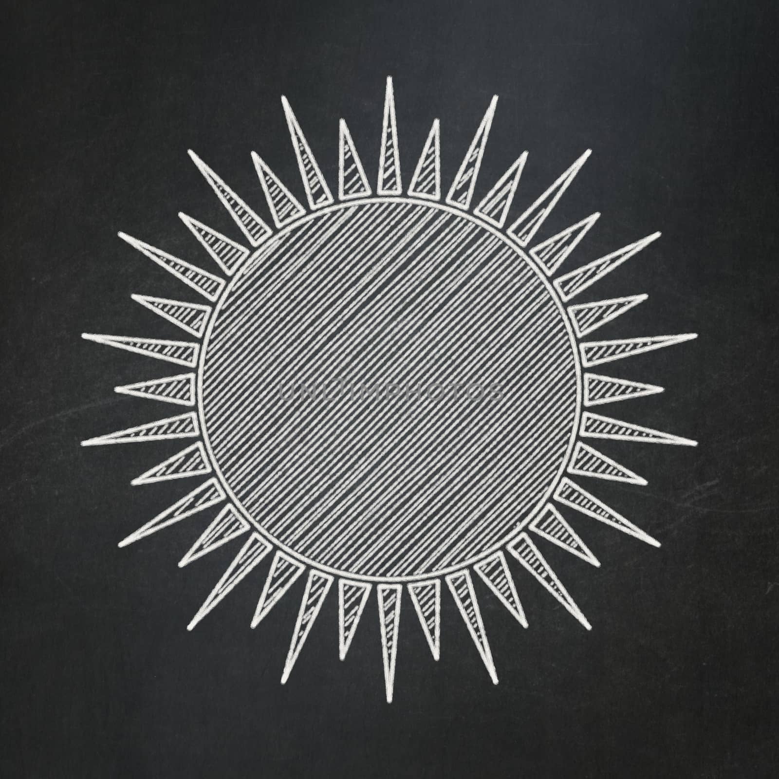 Vacation concept: Sun on chalkboard background by maxkabakov