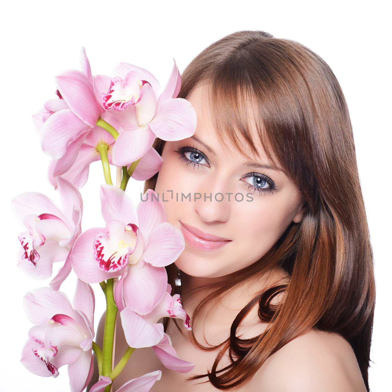 Beautiful Girl With Orchid Flowers