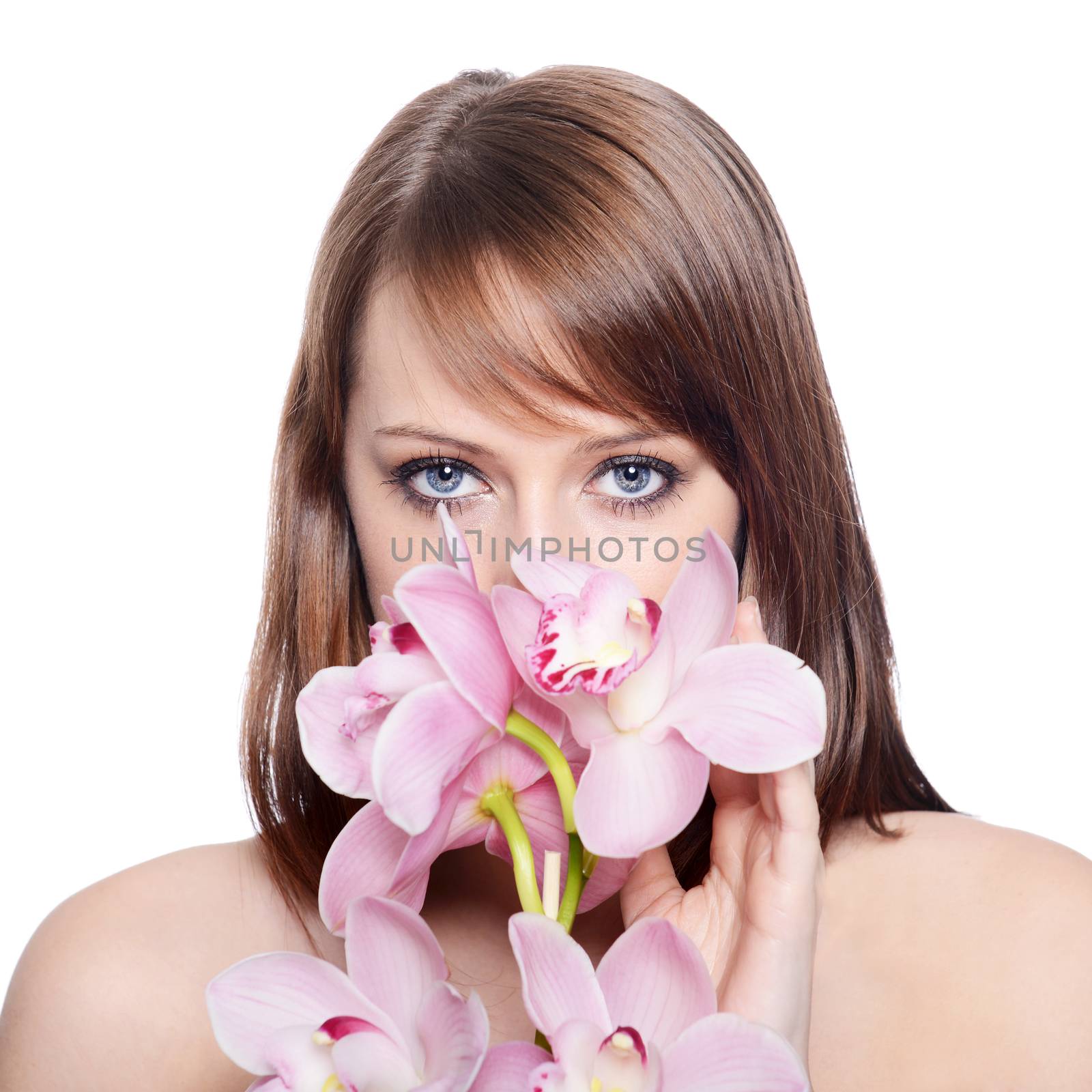 Beautiful Girl With Orchid Flowers