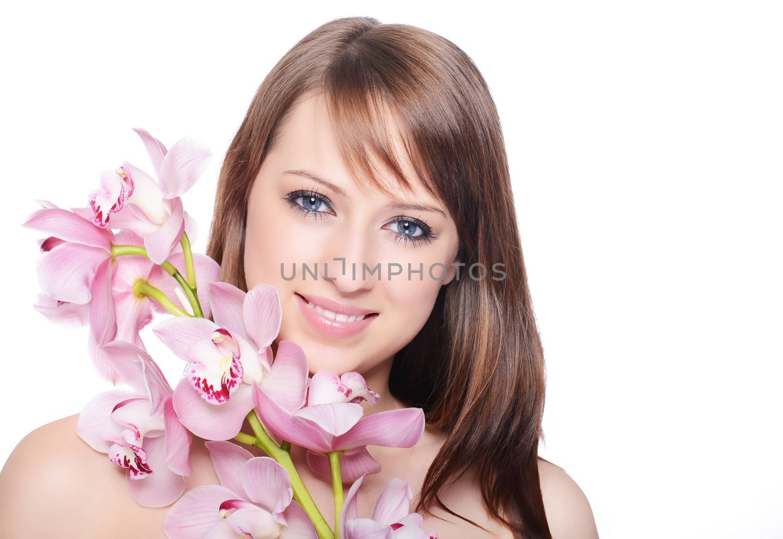 Beautiful Girl With Orchid Flowers