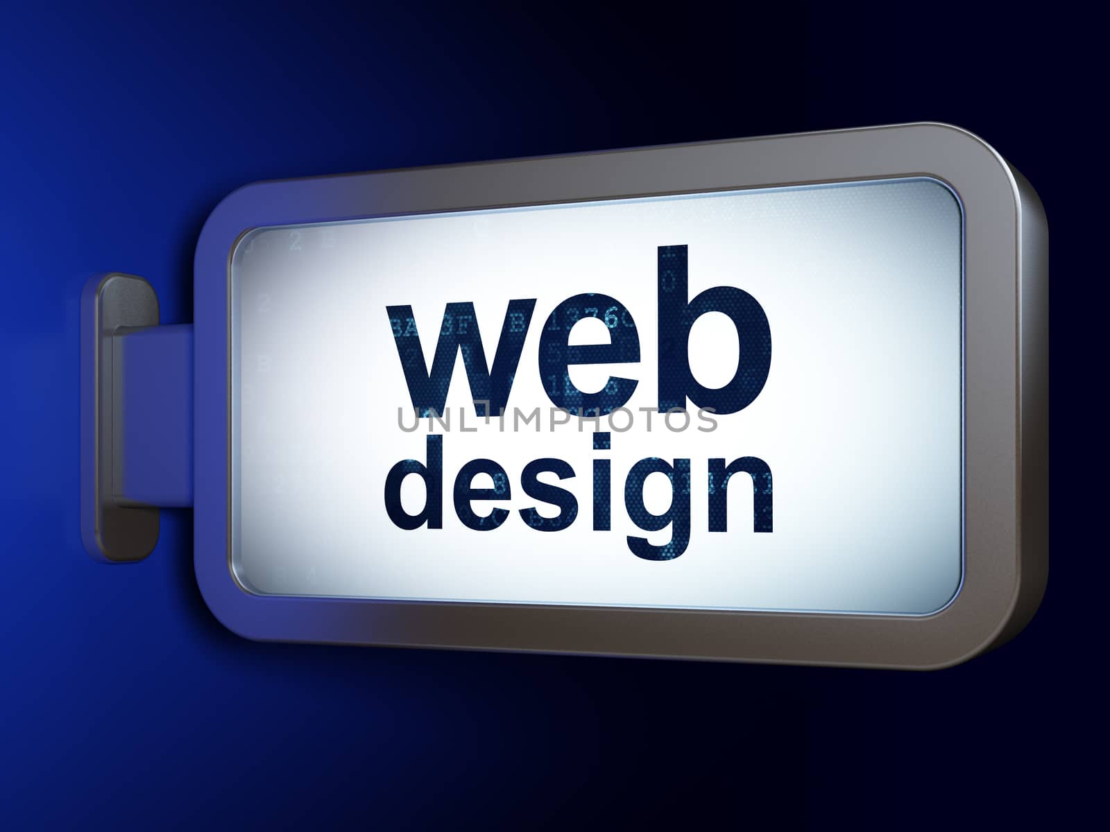 Web design concept: Web Design on advertising billboard background, 3d render