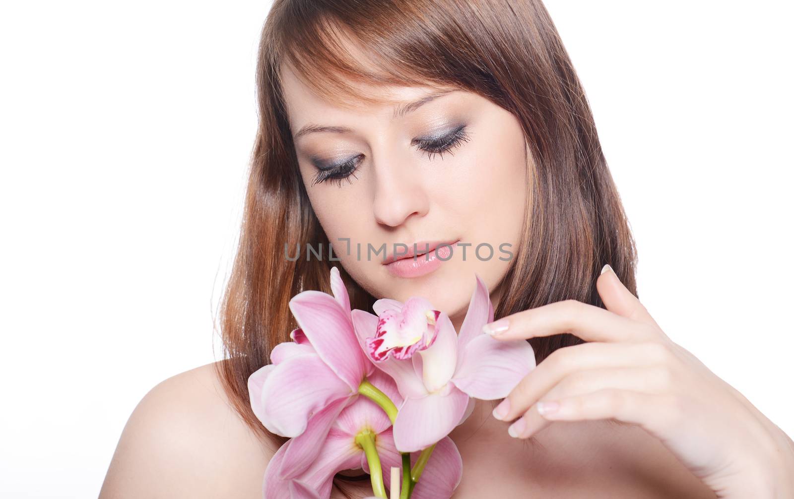 Beautiful Girl With Orchid Flowers