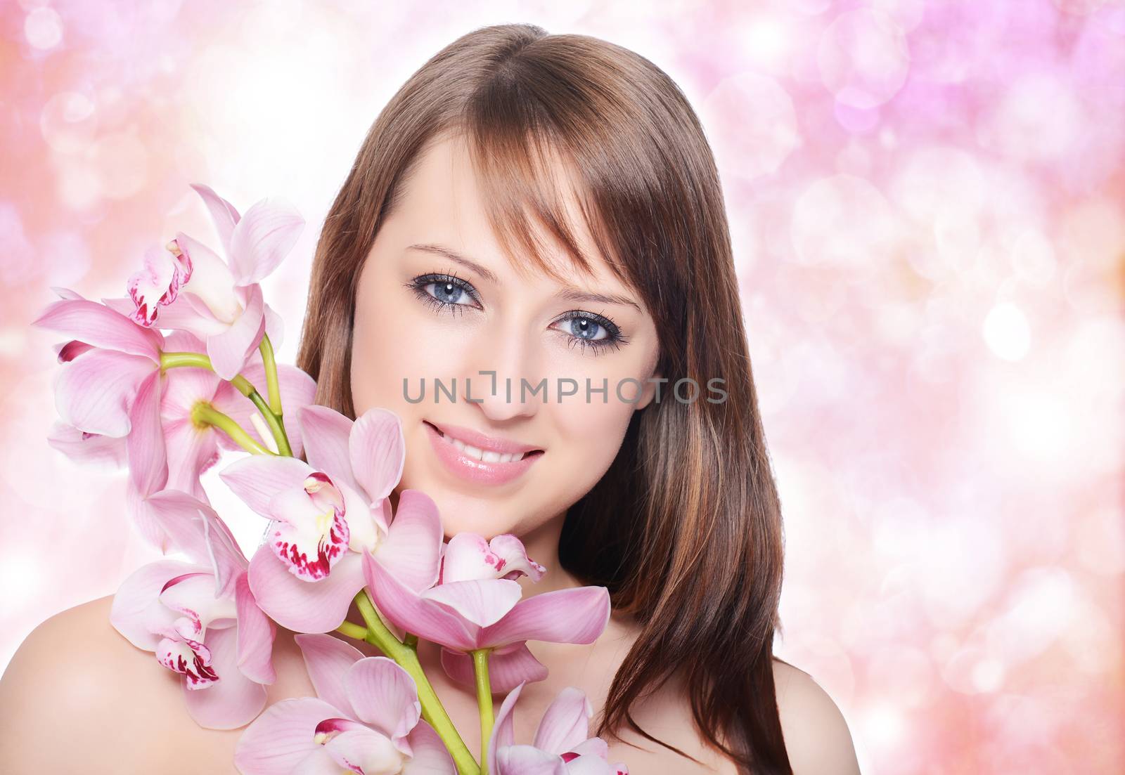 Beautiful Girl With Orchid Flowers