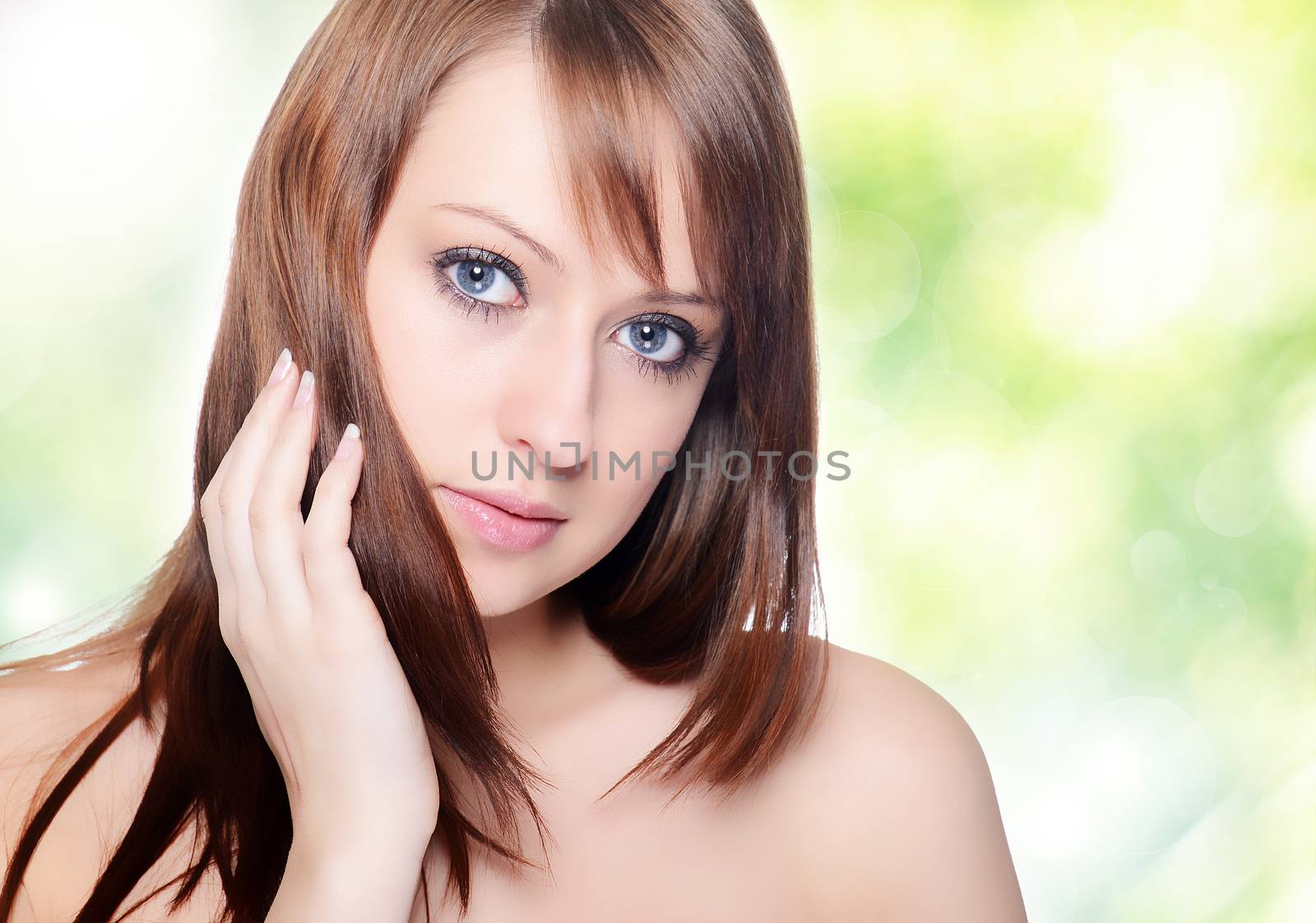 Beautiful Girl on green background