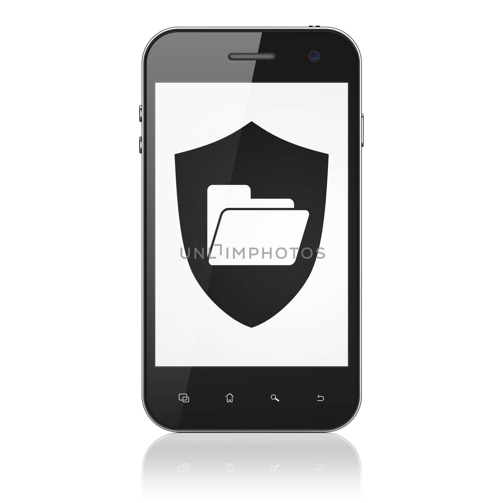 Business concept: Folder With Shield on smartphone by maxkabakov