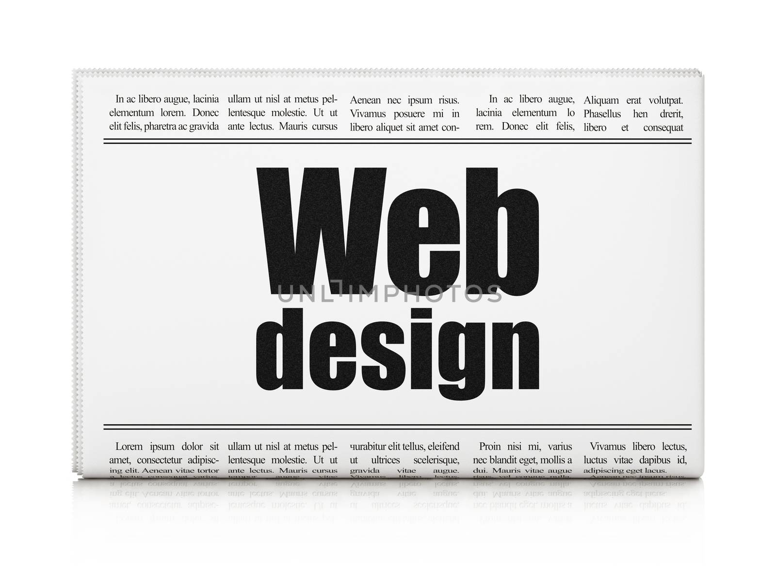 Web design concept: newspaper headline Web Design on White background, 3d render