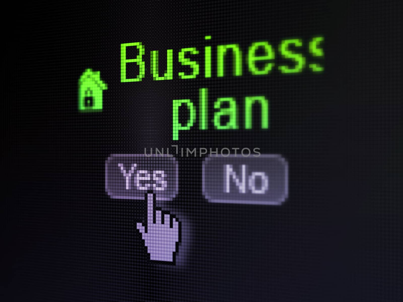 Business concept: Home icon and Business Plan on digital computer screen by maxkabakov