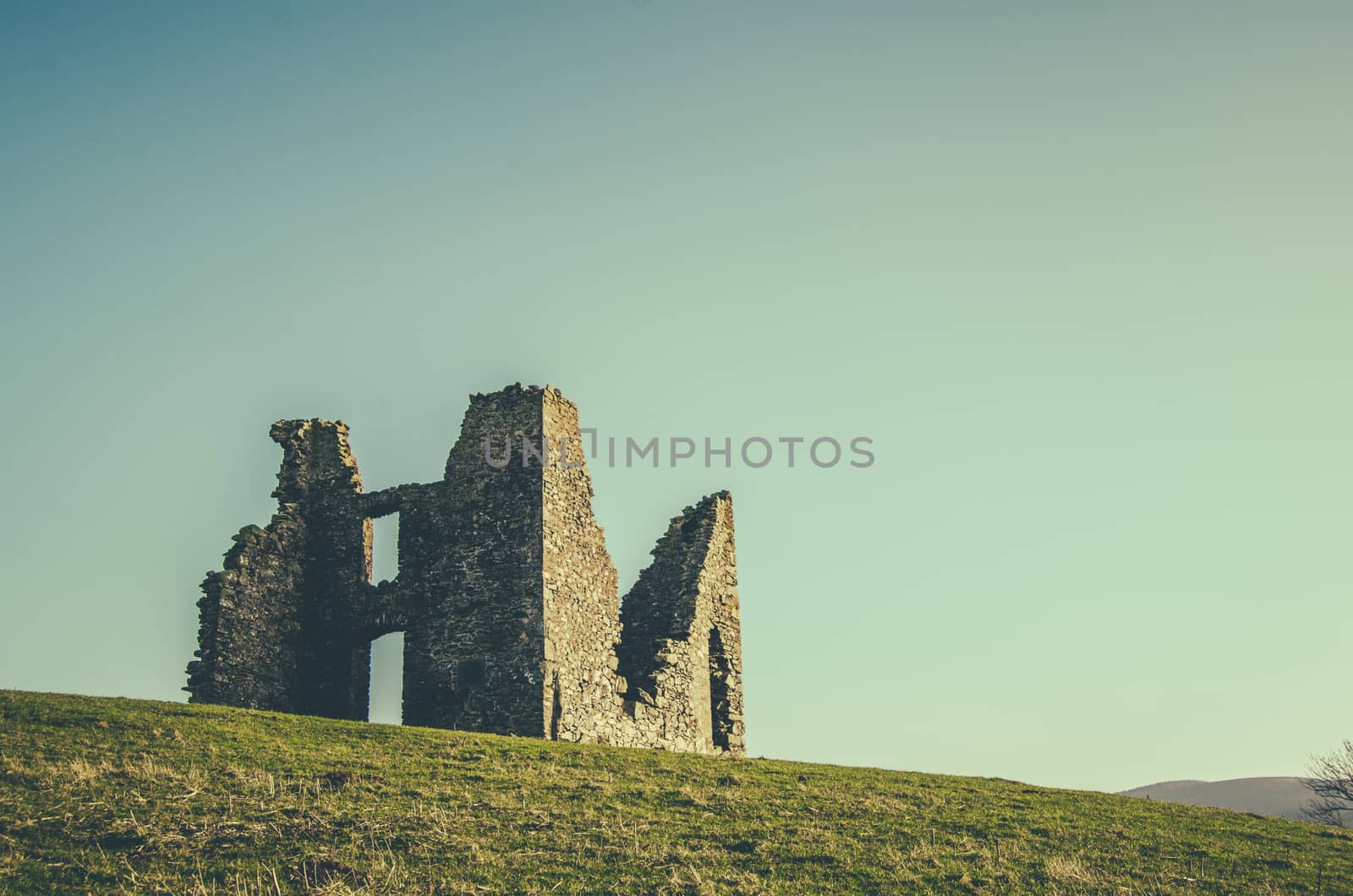 VIntage FIltered Photo Of Ruined Castle Or Folly In Great Britain