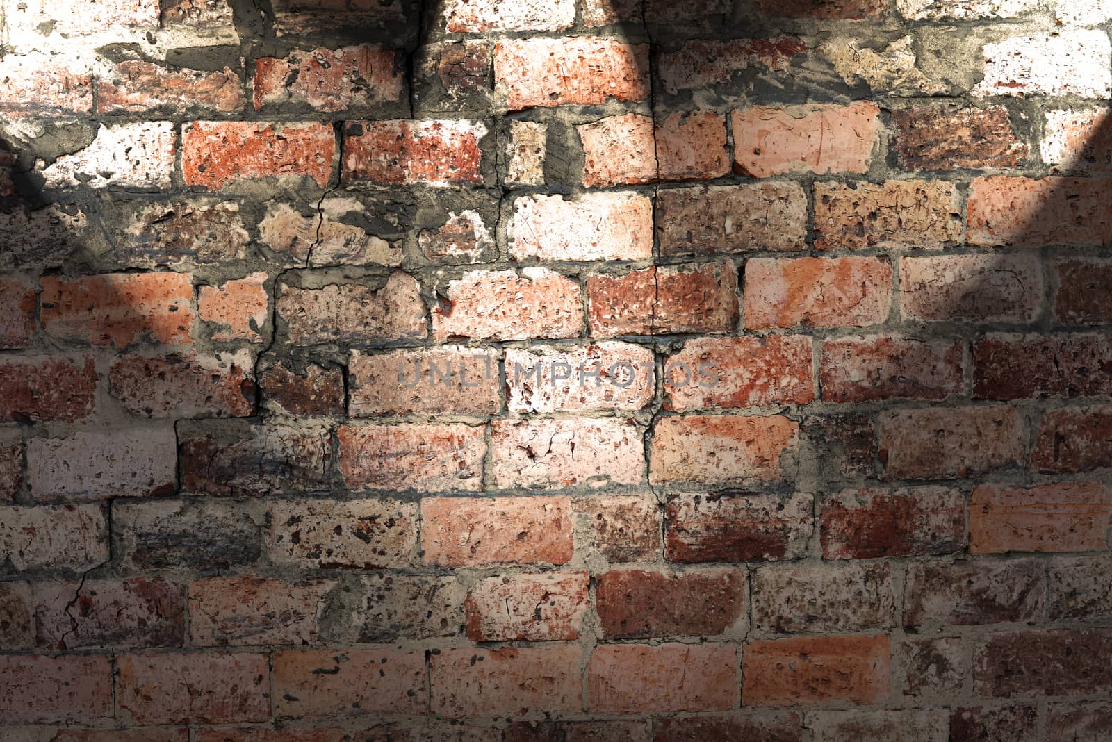 Old brick wall with three spot lights