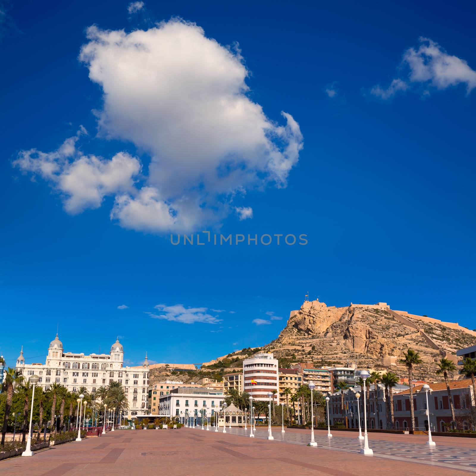 Alicante city and castle from port in Mediterranean spain Valencian Community