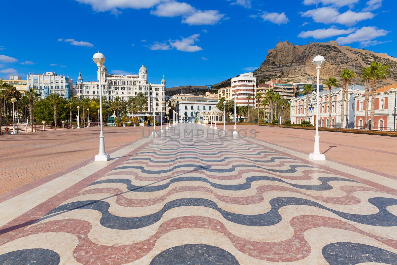 Alicante city and castle from port in Mediterranean Spain Valencian Community