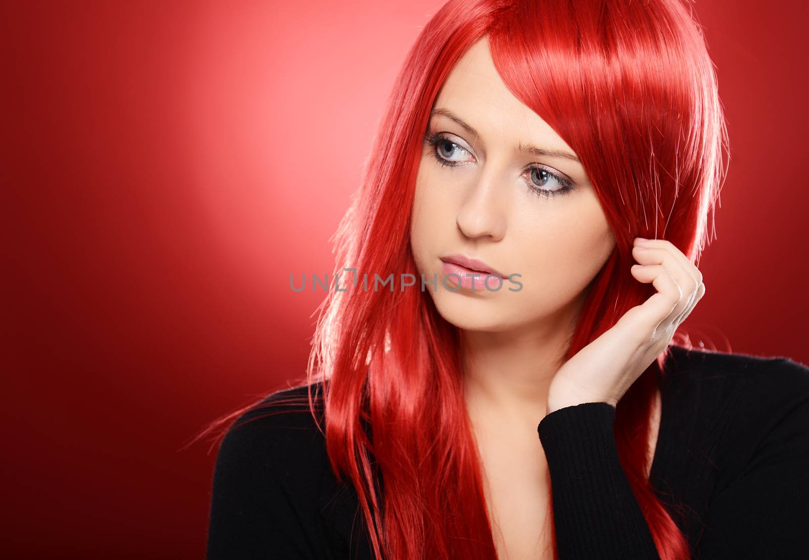 Beautiful Girl on red background