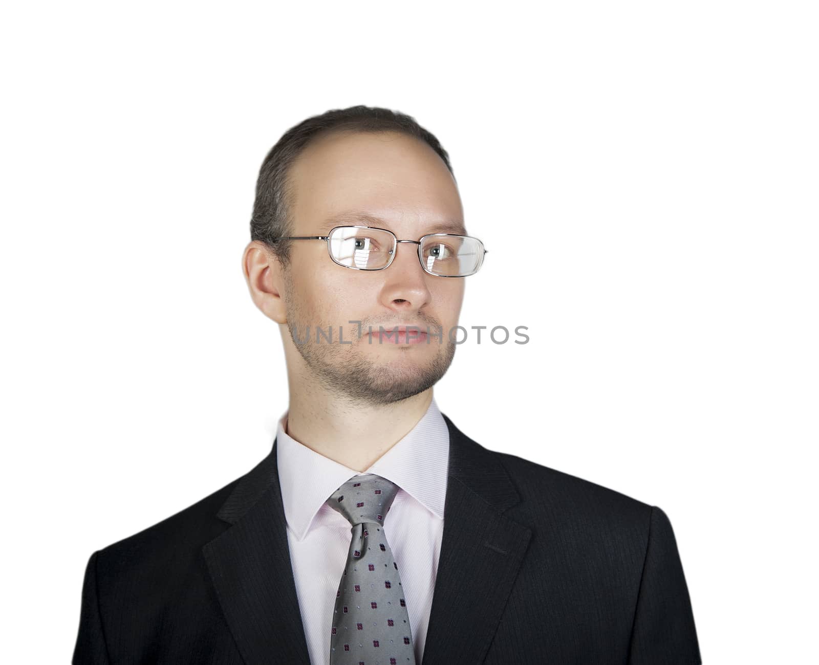 man in glasses and tie isolated on white background