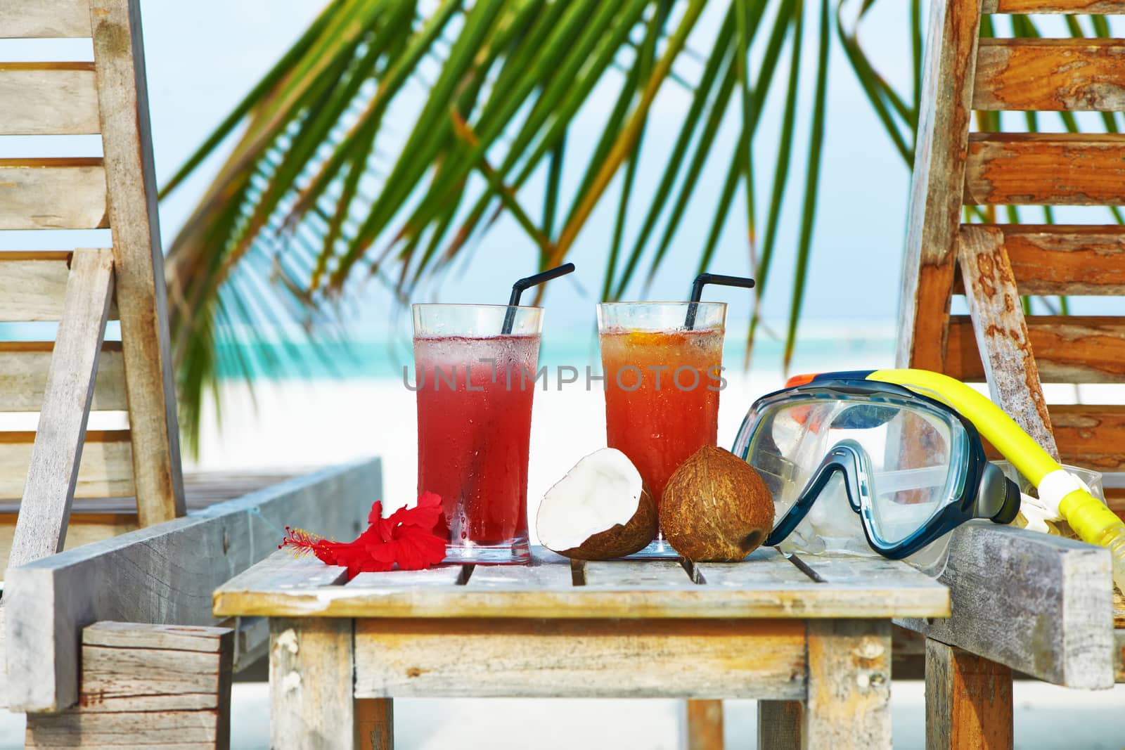 Two cocktails at tropical beach