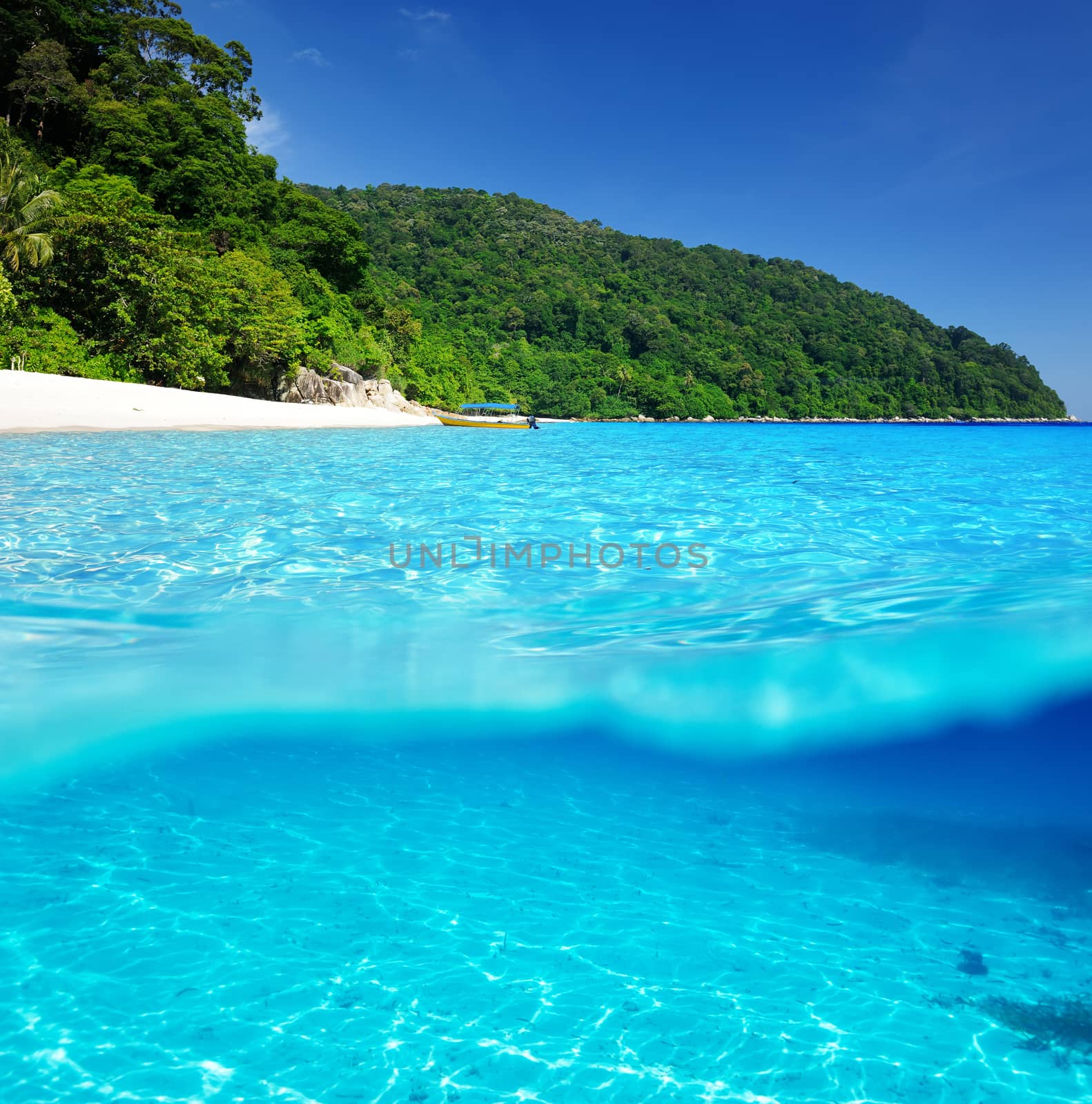 Beach with white sand bottom underwater view by haveseen