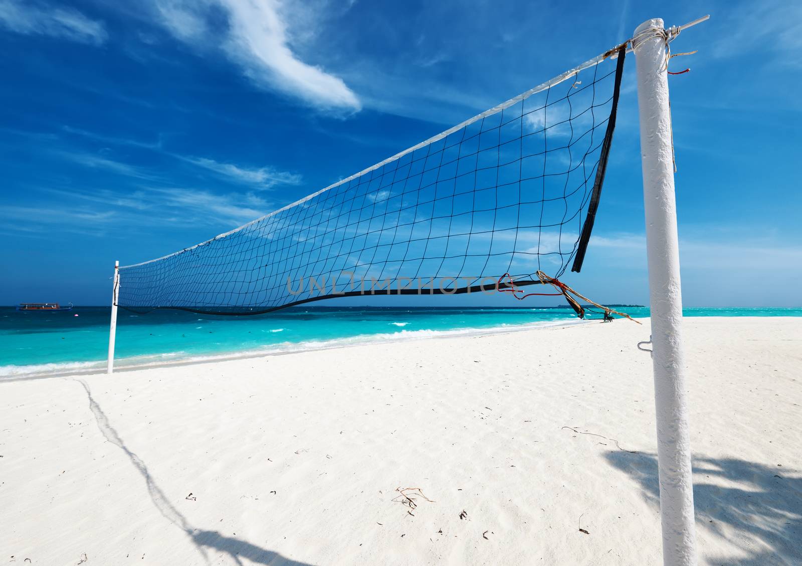 Beautiful beach with Volleyball Net at Maldives