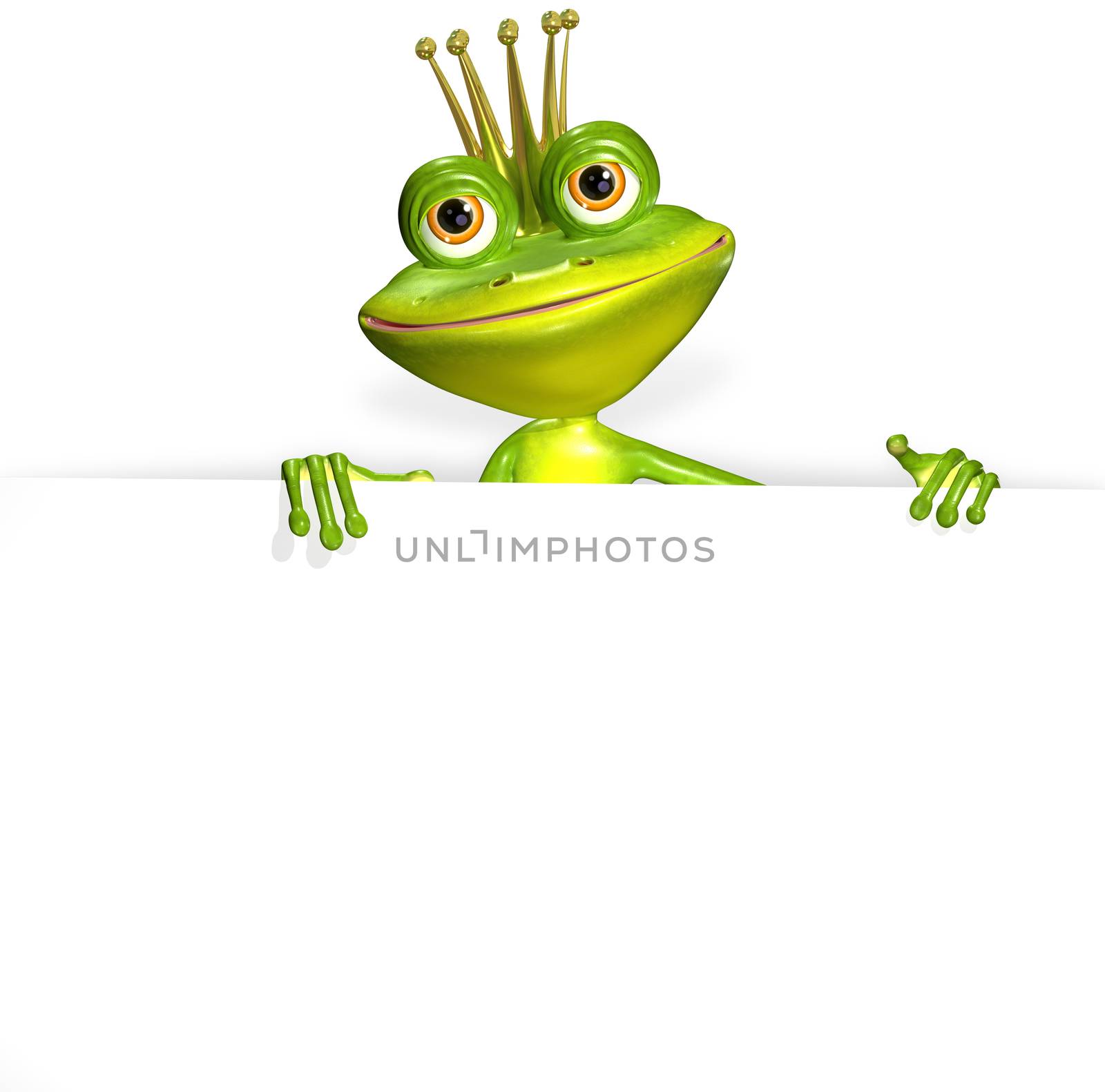 illustration merry green frog and white background