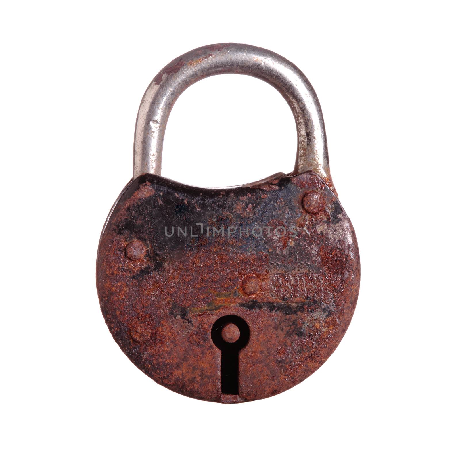 old and rustic padlock Isolated on white