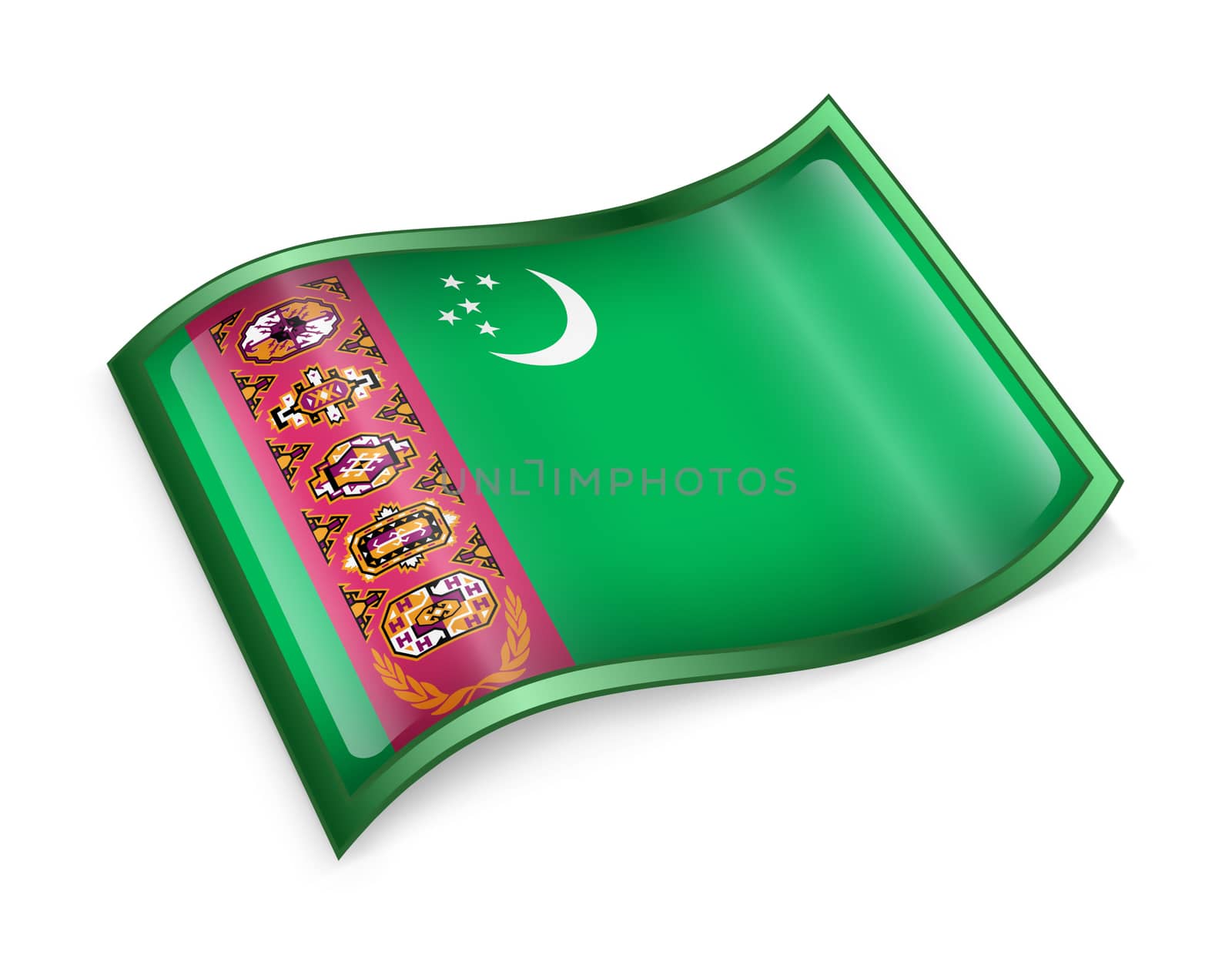 Turkmenistan Flag icon, isolated on white background.