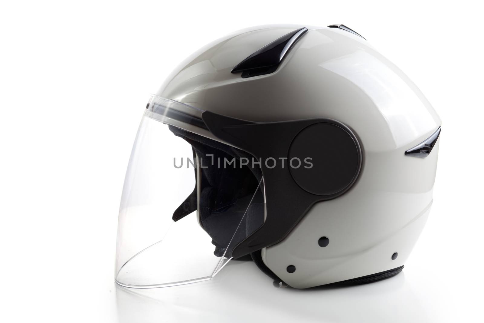 Glossy white quad ATV helmet isolated on background