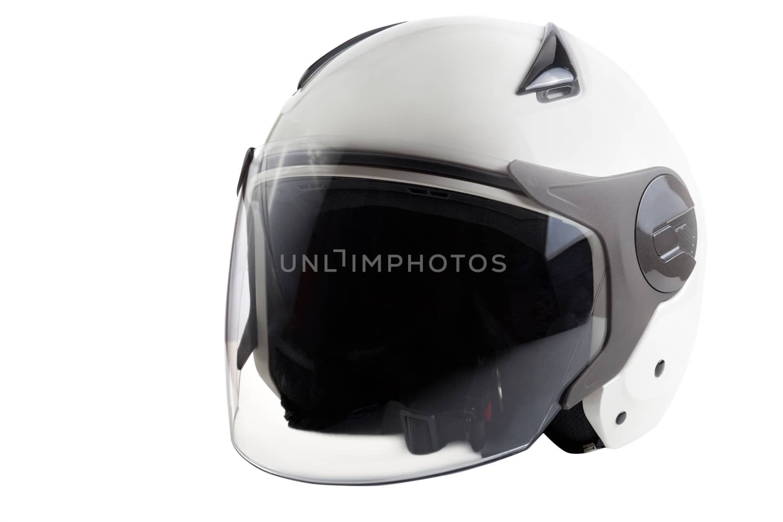 Glossy white scooter helmet isolated on background