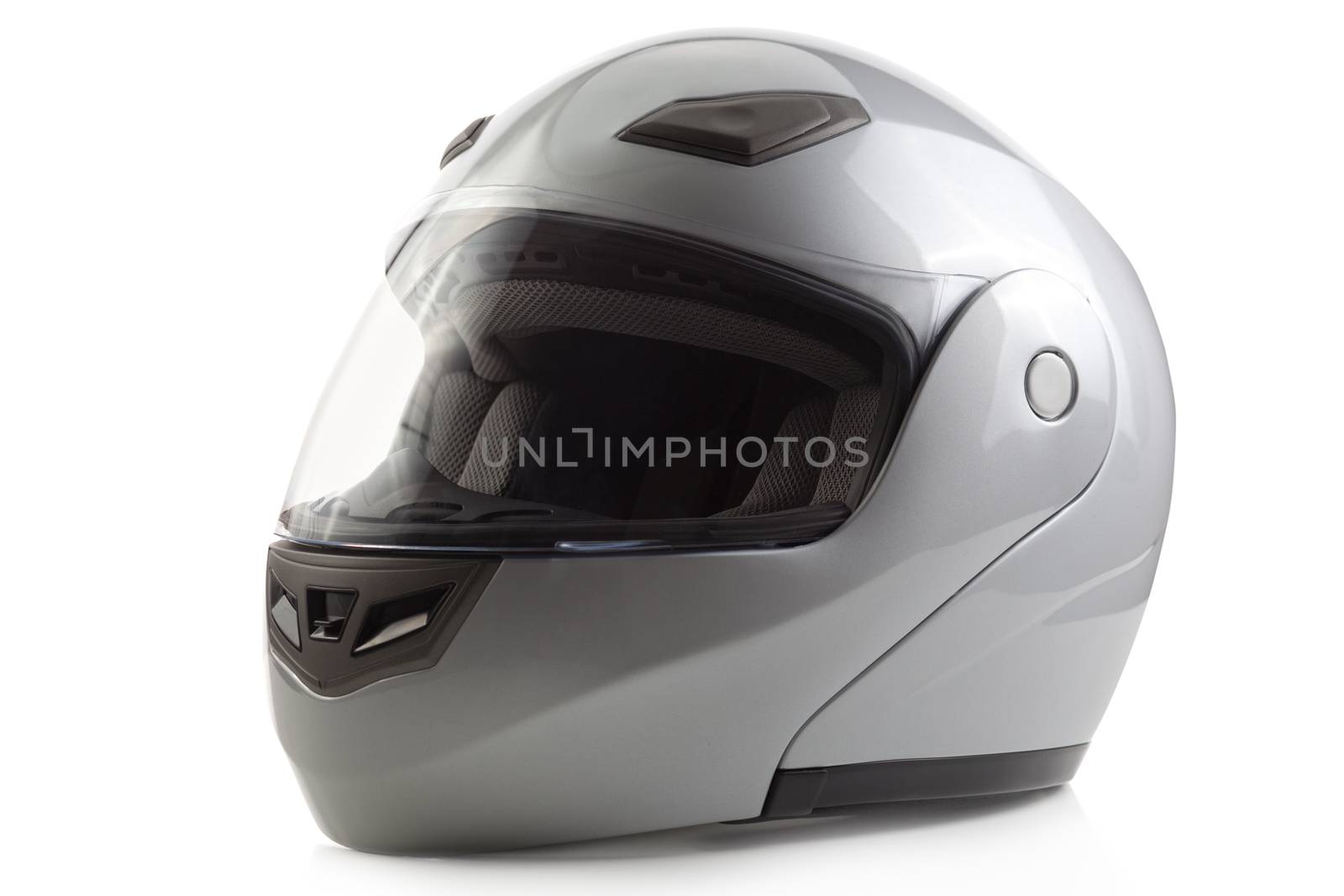 Gray flip-up motorcycle integral helmet isolated on white background